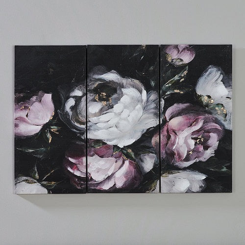 MIDNIGHT FLORAL CANVAS PRINT 3pc SET 12"L x 25"W x 12"H