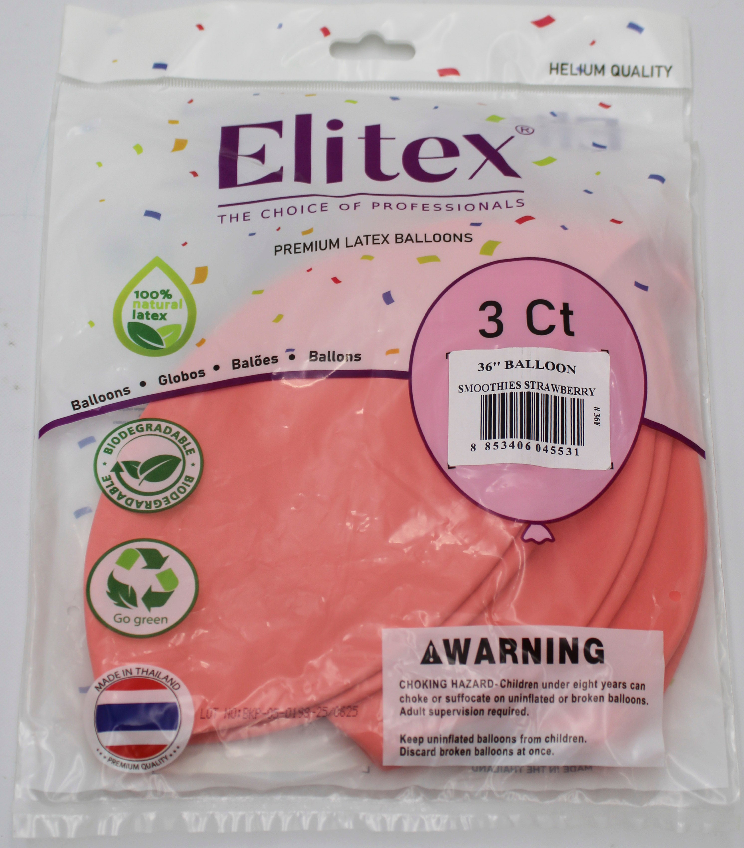 ELITEX 36" SMOOTHIE STRAWBERRY ROUND BALLOON, 3 PACK