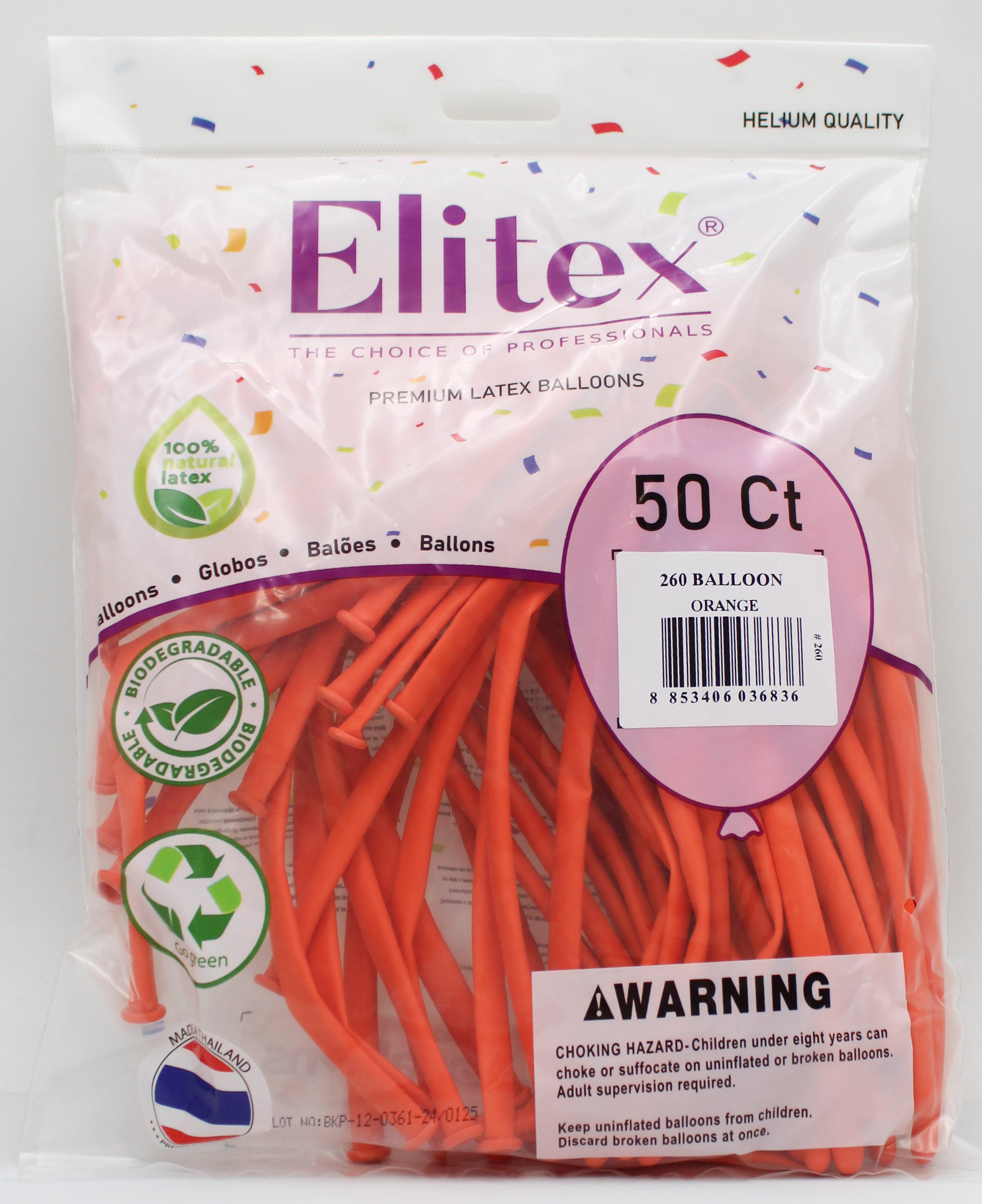 ELITEX 260" ORANGE MODELLING BALLOON, 50 PACK