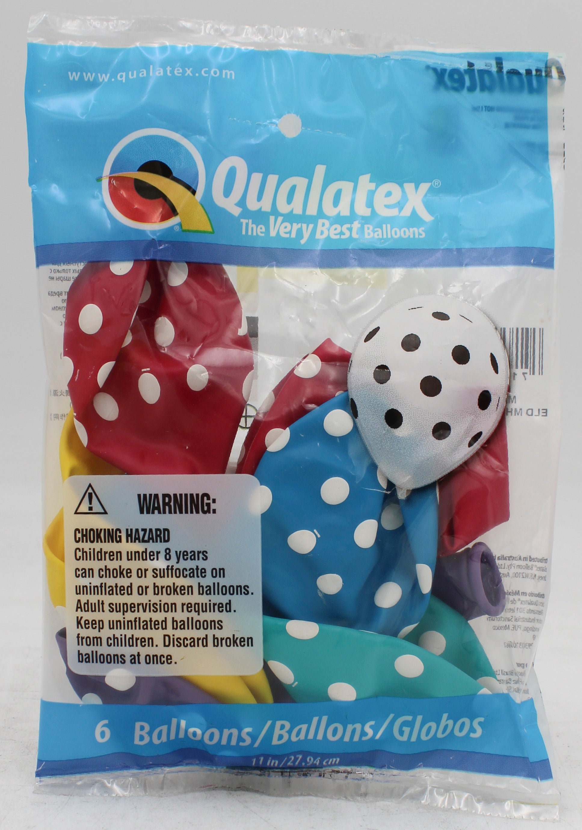 QUALATEX 11" ROUND PARTY BALLOONS AST 6CT BIG POLKA DOTS/RETAIL