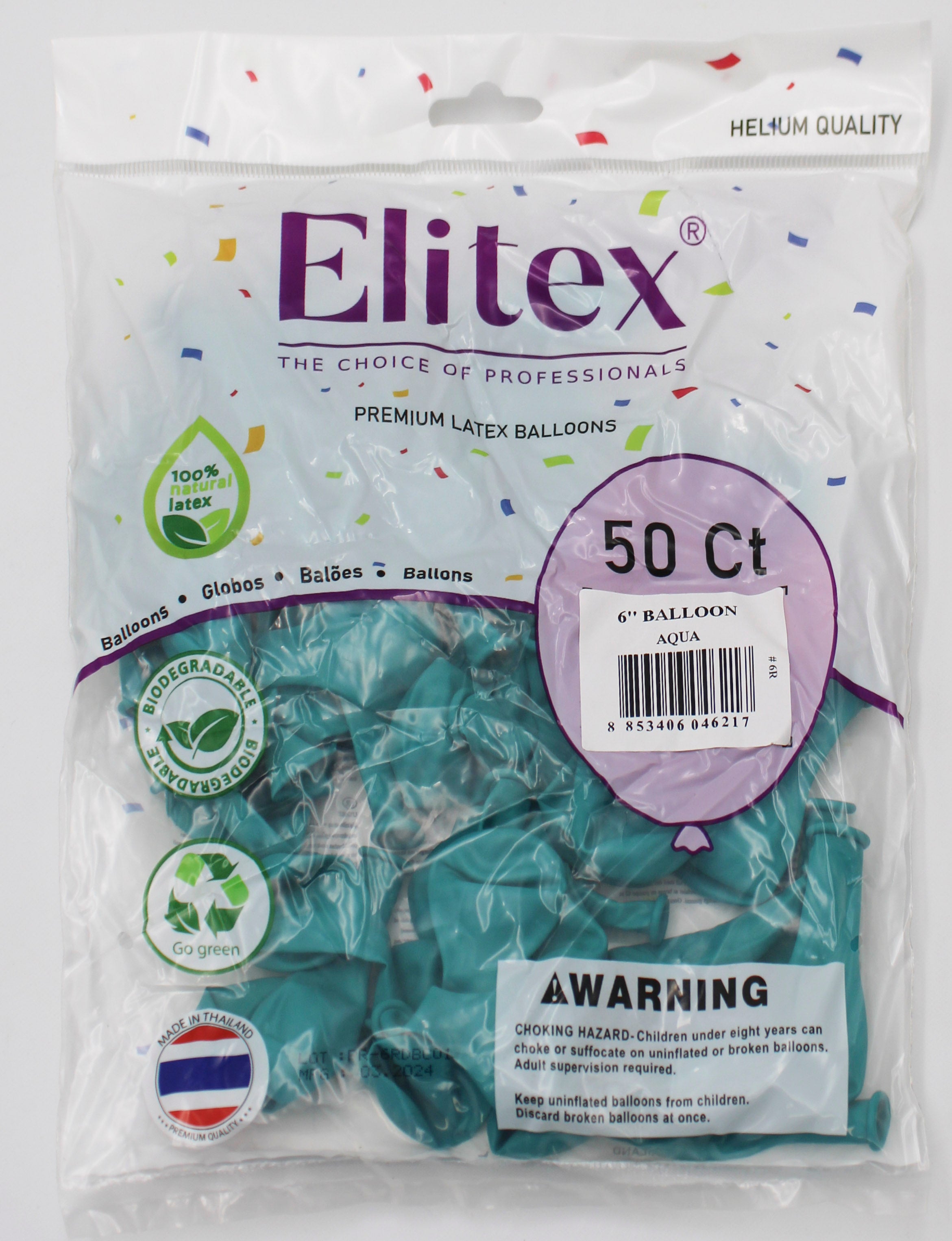 ELITEX 6" AQUA ROUND BALLOON, 50 PACK