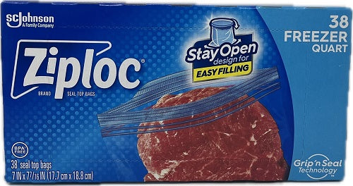 SP ZIPLOC BAG 38CT FREEZER -QUART SIZE