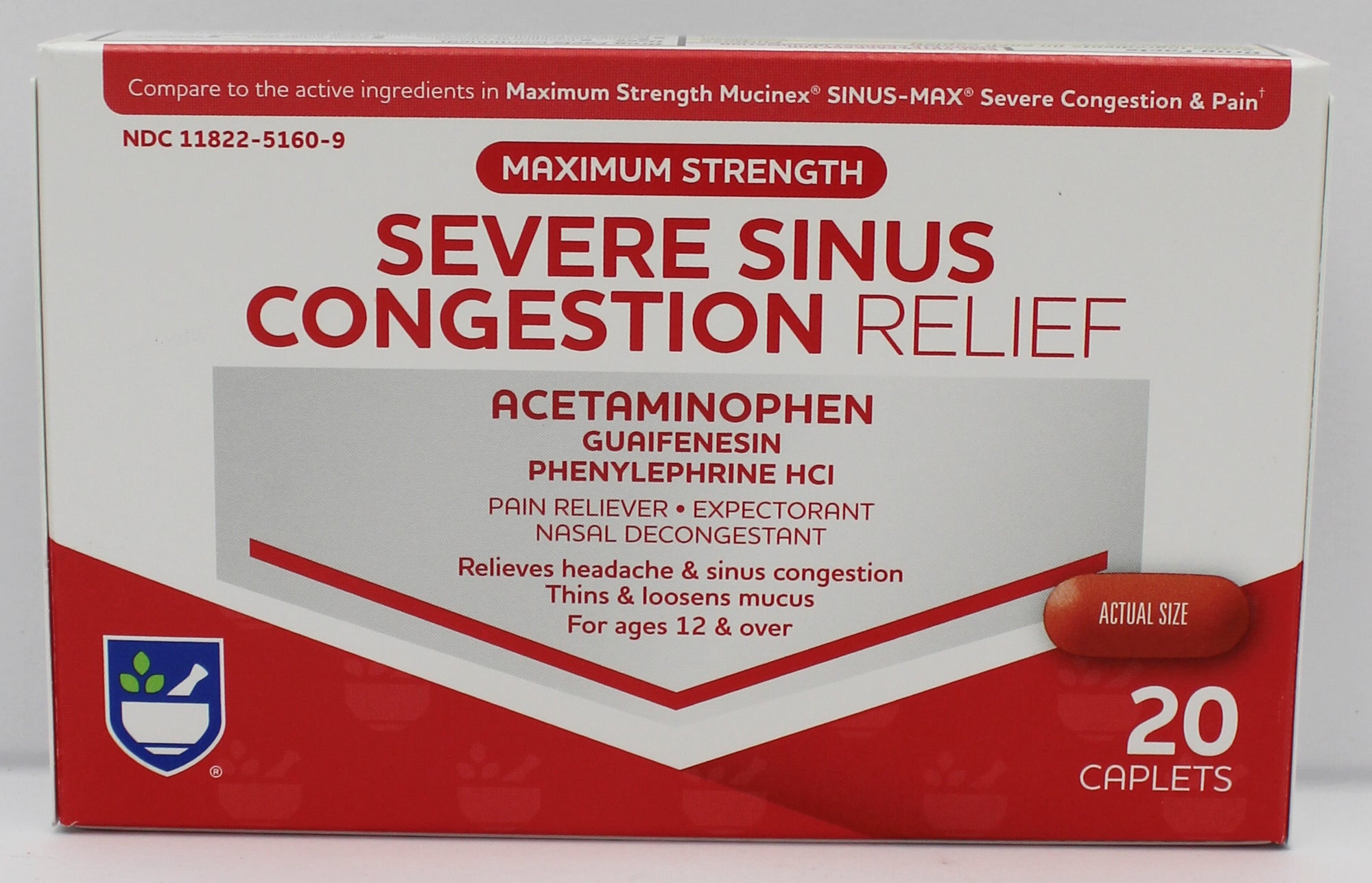 RITE AID SEVERE SINUS CONGESTION RELIEF CAPLETS 20ct EXP 7/15/2027