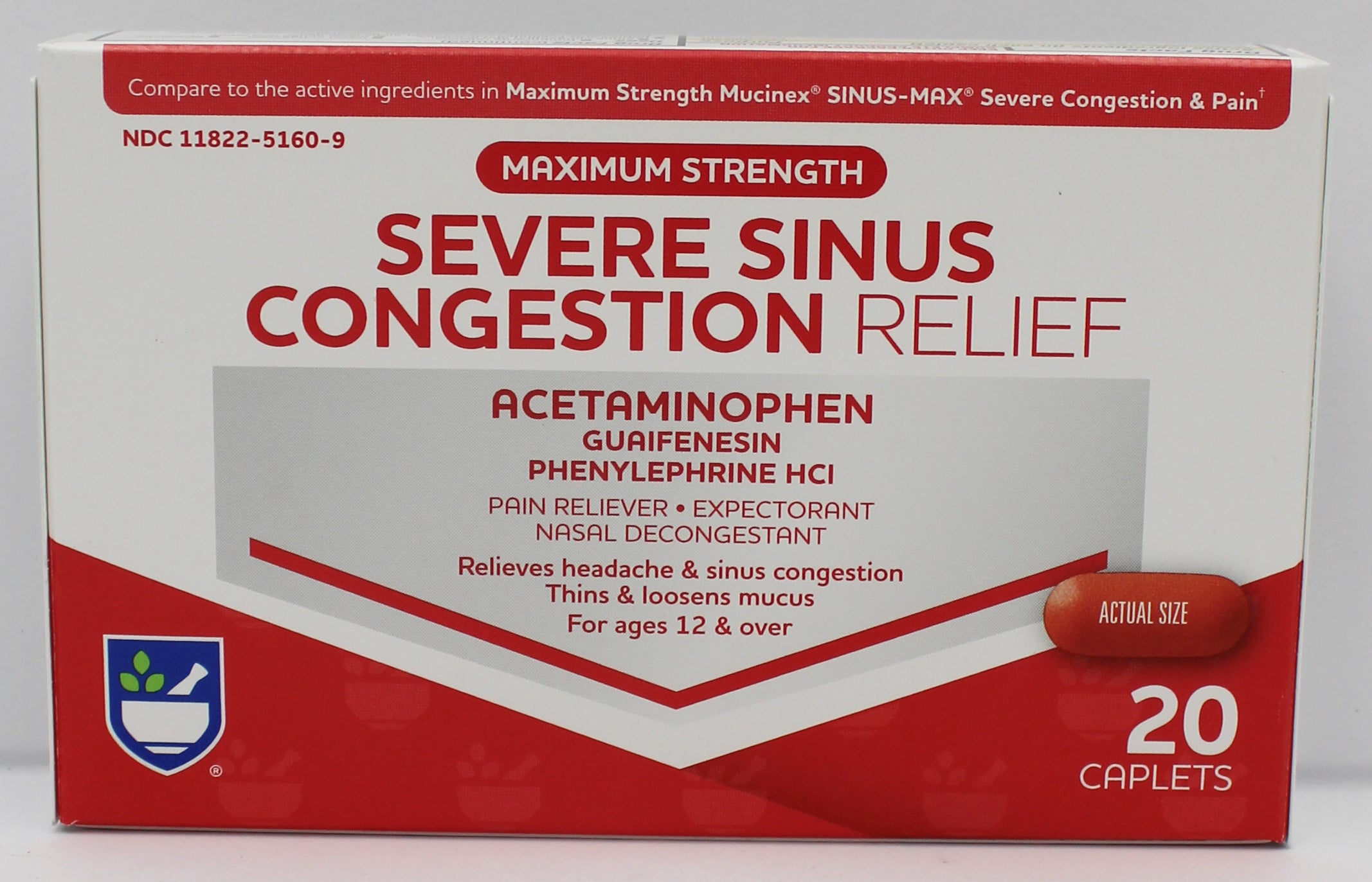 RITE AID SEVERE SINUS CONGESTION RELIEF CAPLETS 20ct EXP 7/15/2027