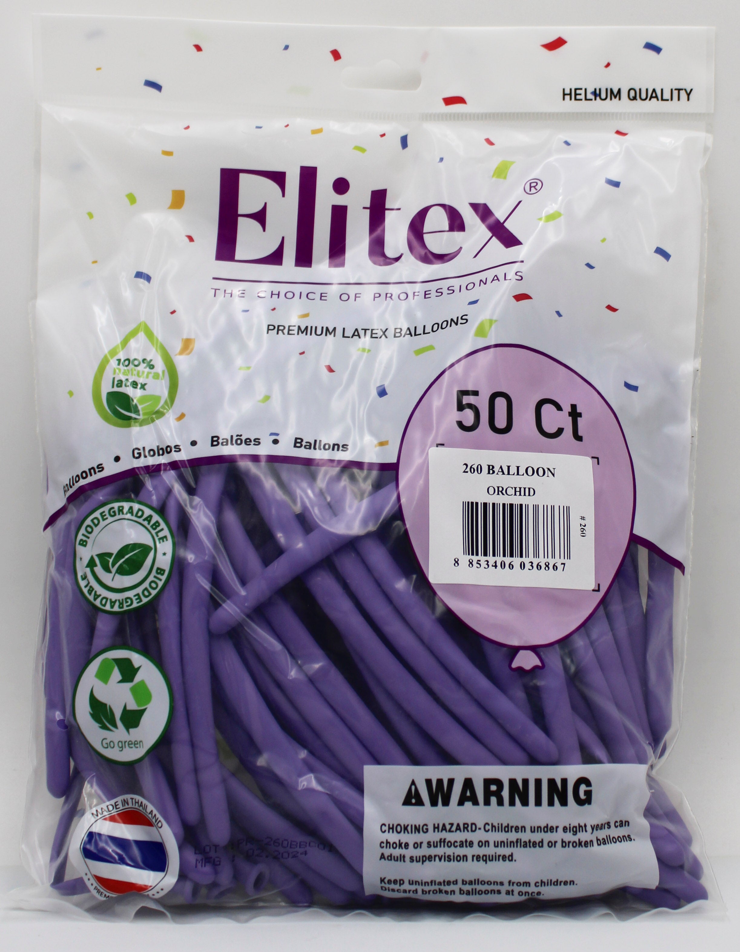 ELITEX 260" ORCHID MODELLING BALLOON, 50 PACK