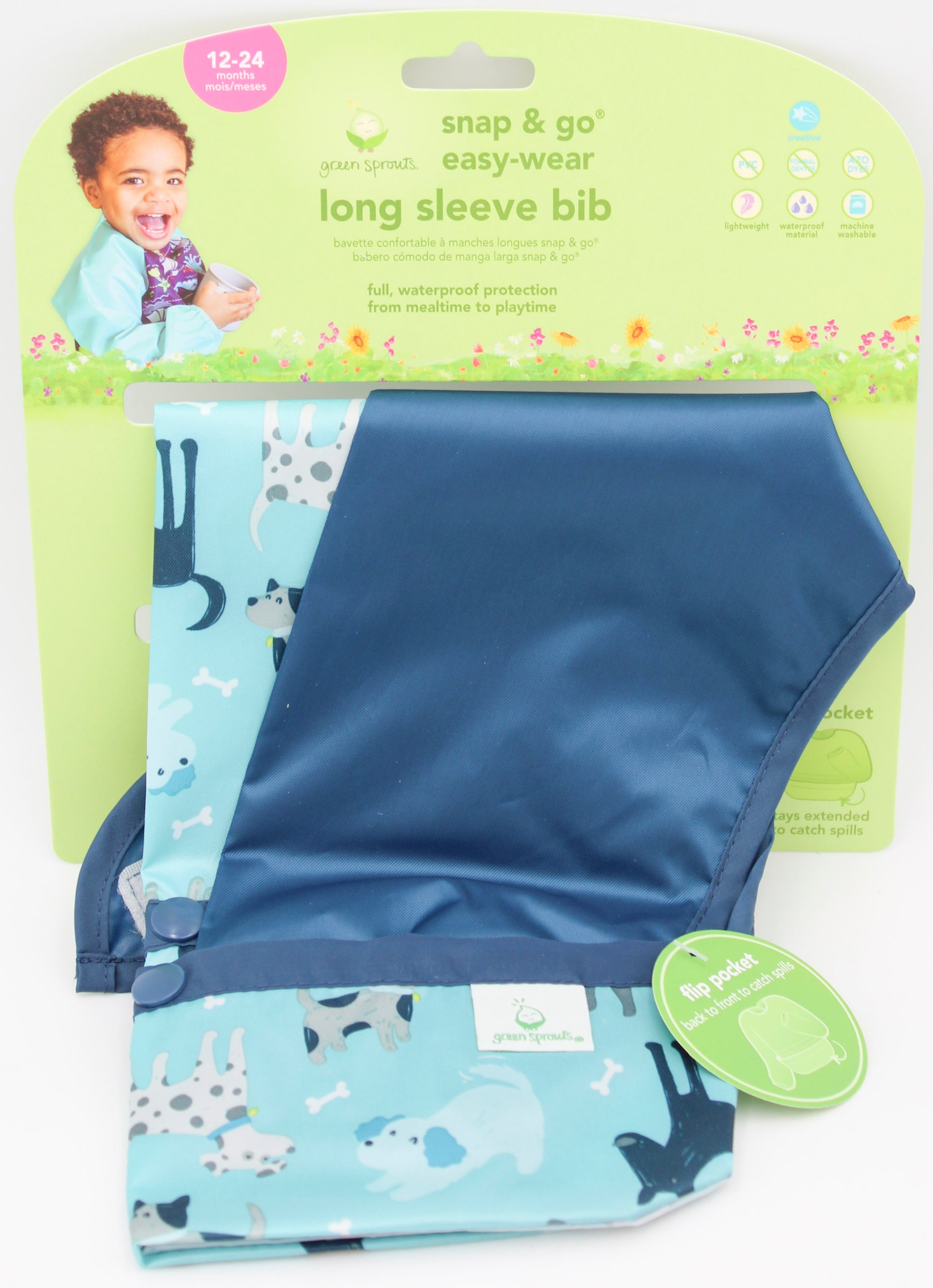 O2COOL SNAP & GO EASY-WEAR LONG SLEEVE BIB-AQUA DOGS 12-24MO NI  CONTAIN PFAS NO SALES TO California, Colorado, Maine, Minnesota, New York, Vermont and Washington.