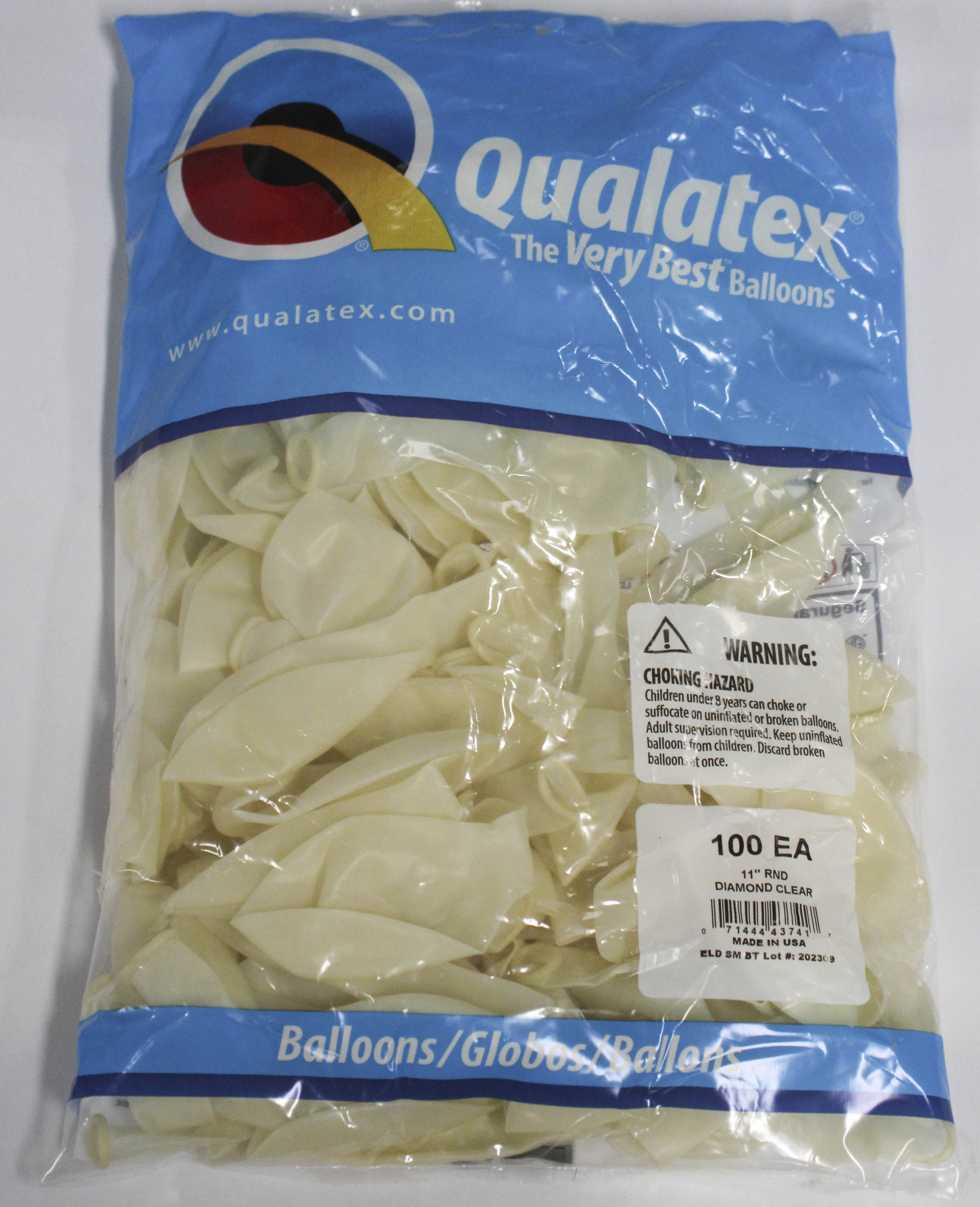 QX 11" Round Latex Balloons Diamond Clear 100ct Wholesale