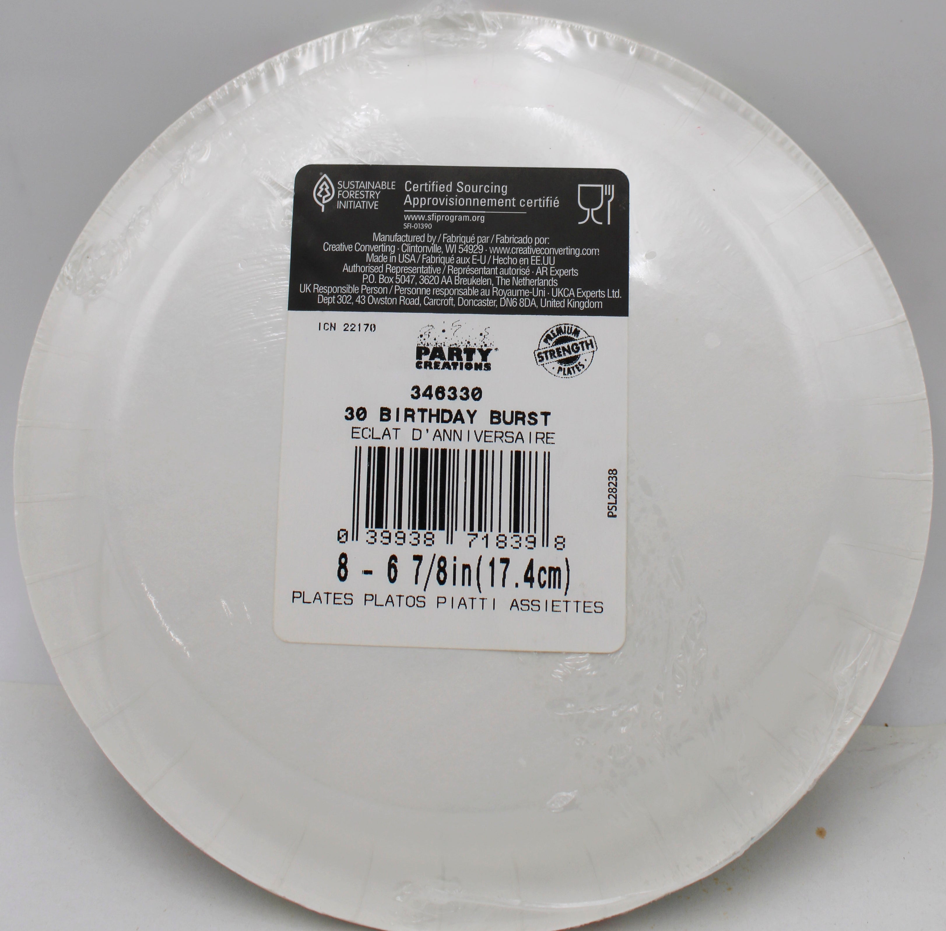 7" PAPER PLATE 8CT 30TH BIRTHDAY BURST