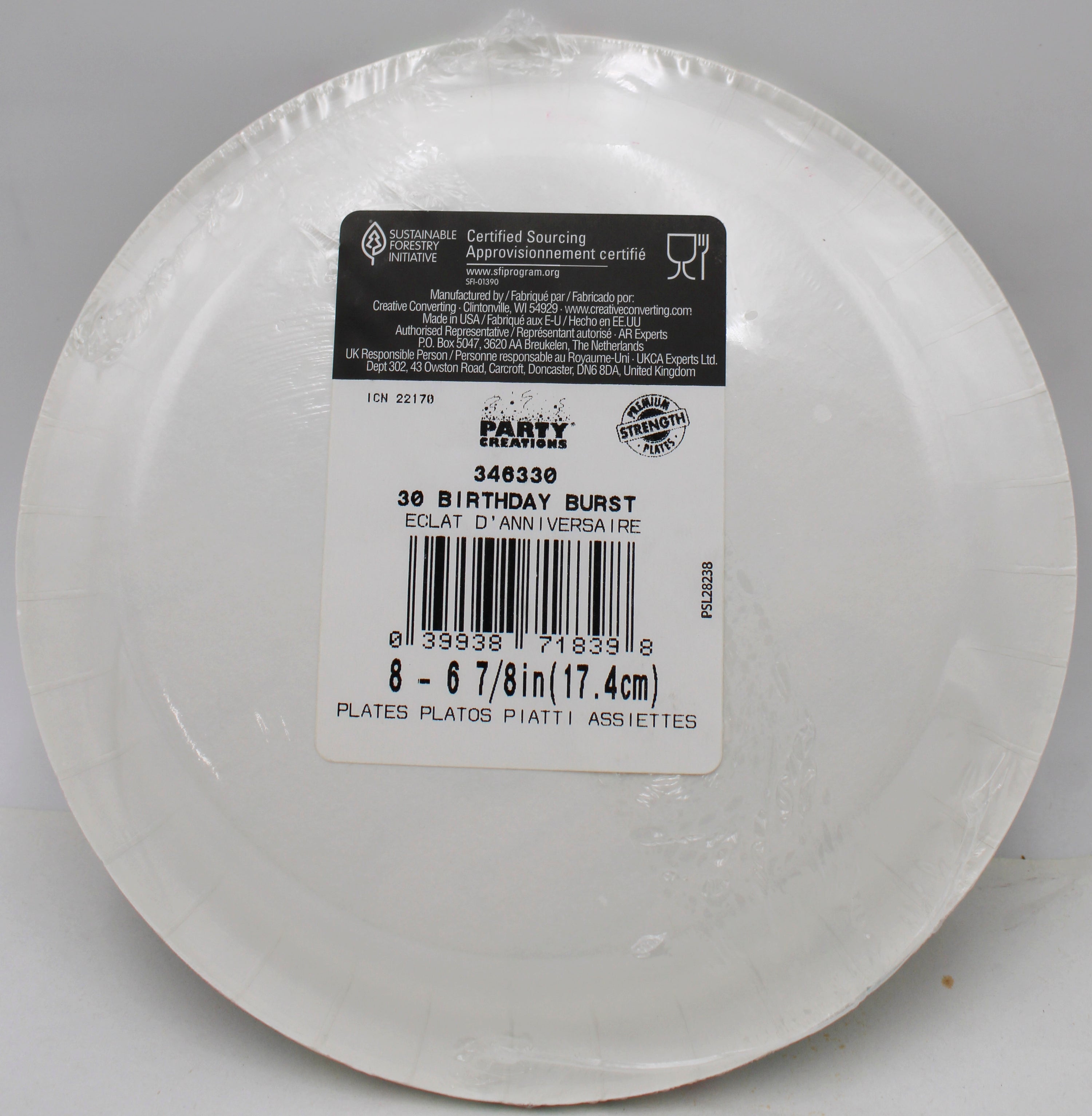 7" Paper Plate 8ct 30th Birthday Burst Party Wholesale Pack