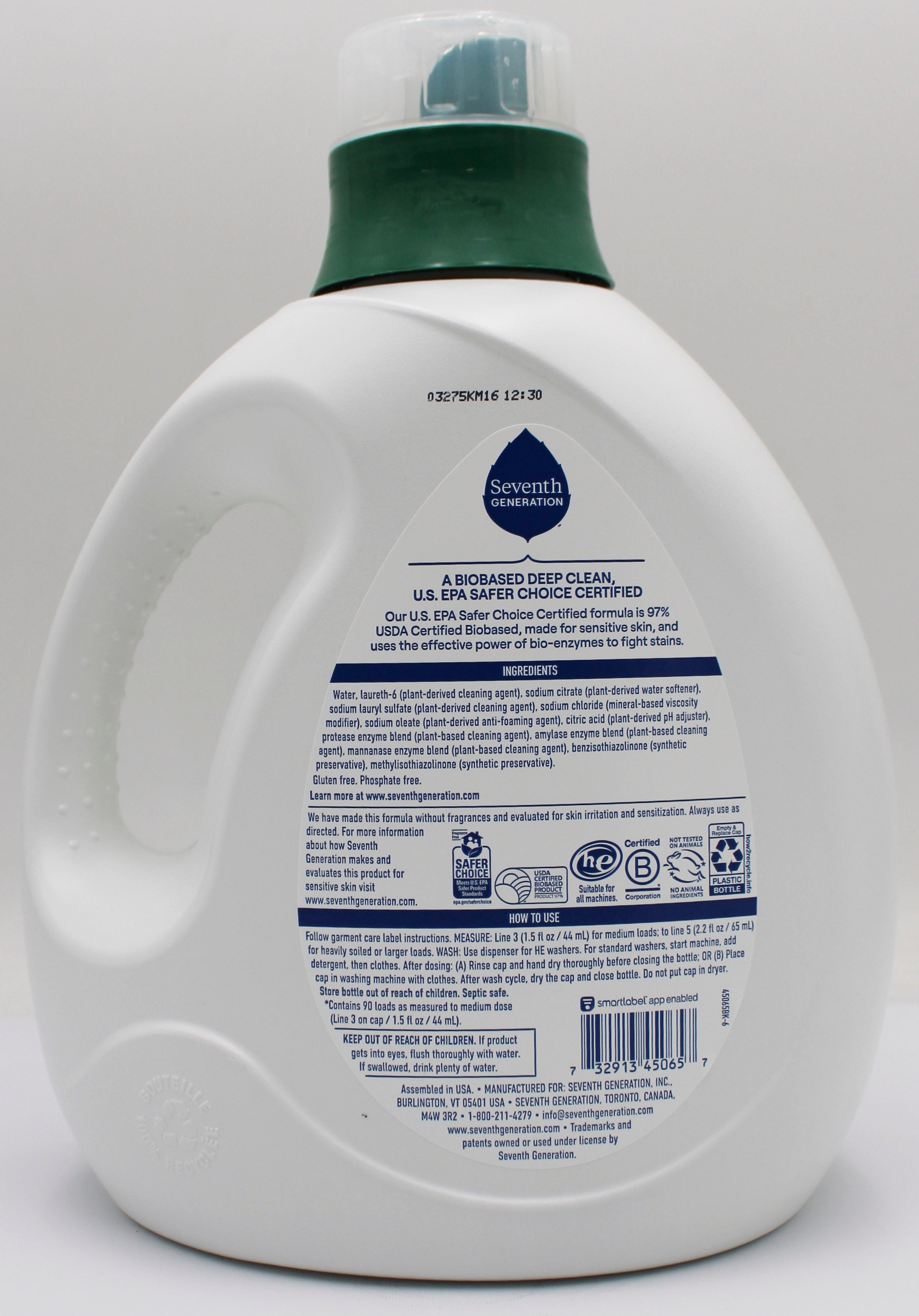 SEVENTH GENERATION LIQUID LAUNDRY DETERGENT FREE CLEAR 135oz