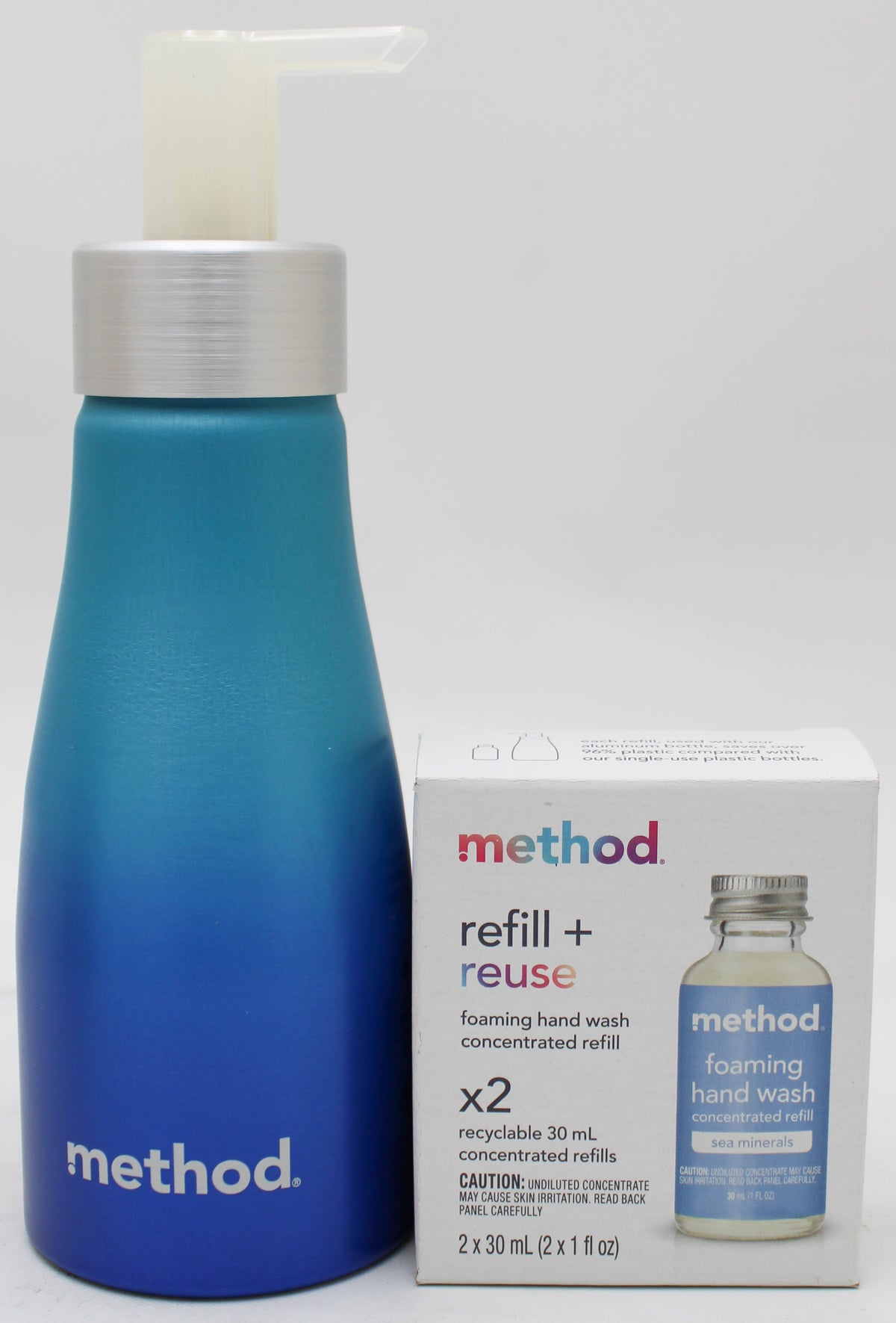 METHOD FOAMING HAND WASH STARTER KIT BLUE SEA MINERALS BOTTLE + 2 REFILLS 1oz US.
