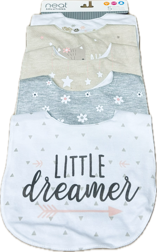 NEAT SOLUTIONS GIRL ASPIRATIONAL SAYINGS BIB 5CT ASSORTED NI
