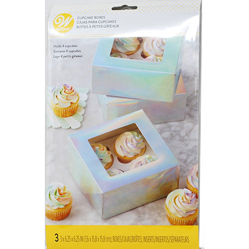 WILTON CUPCAKE BOX(HOLDS 4)3CT-IRIDESCENT W/WINDOW