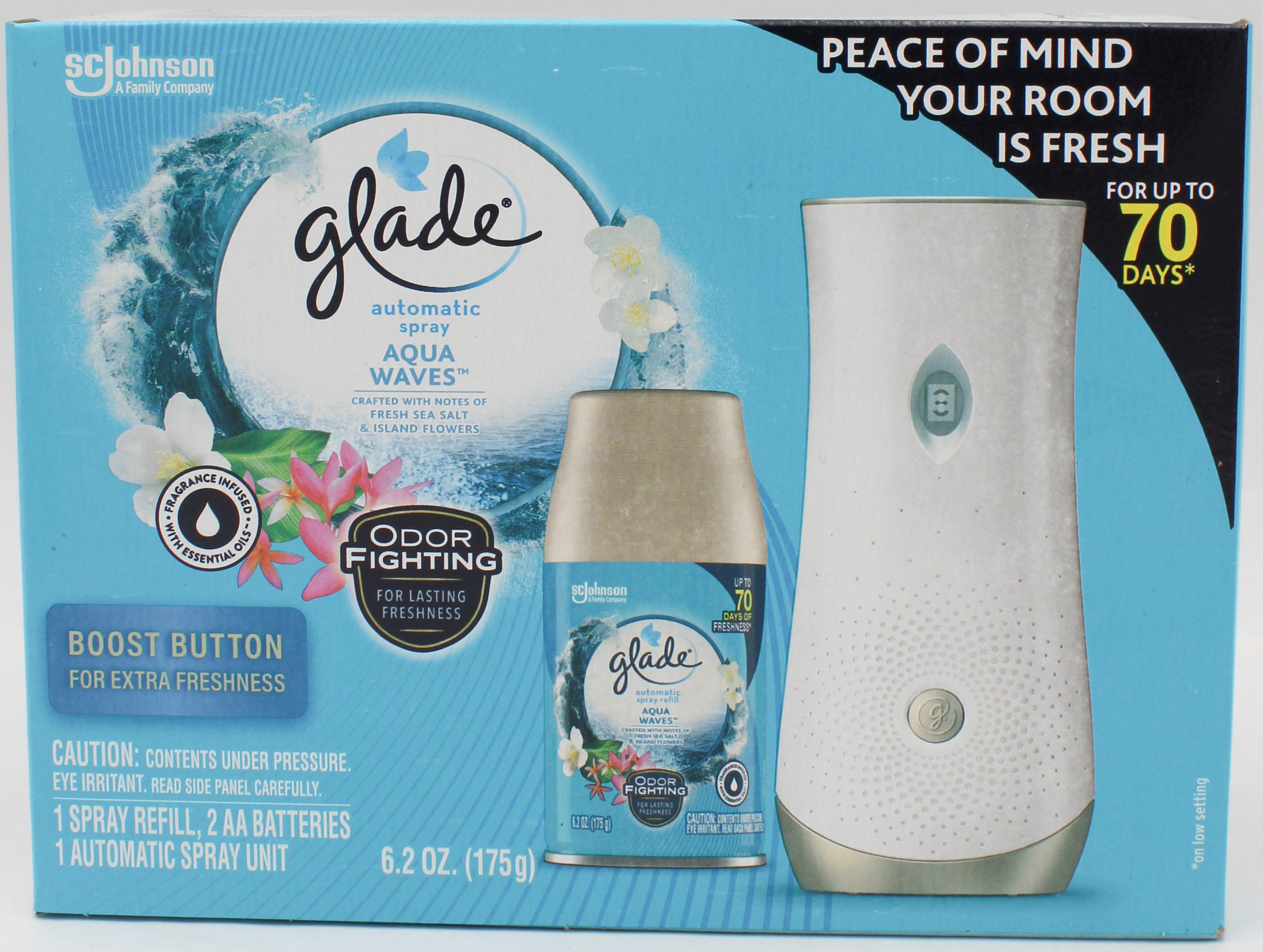 GLADE AUTOMATIC SPRAY STARTER KIT AQUA WAVES 1 SPRAYER + 1 REFILL 6.2oz US