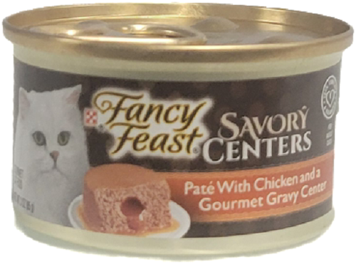 FANCY FEAST CAT FOOD SAVOR CENTER PATE WITH CHICKEN AND GRAVY 3oz EXP10/31/24 NI