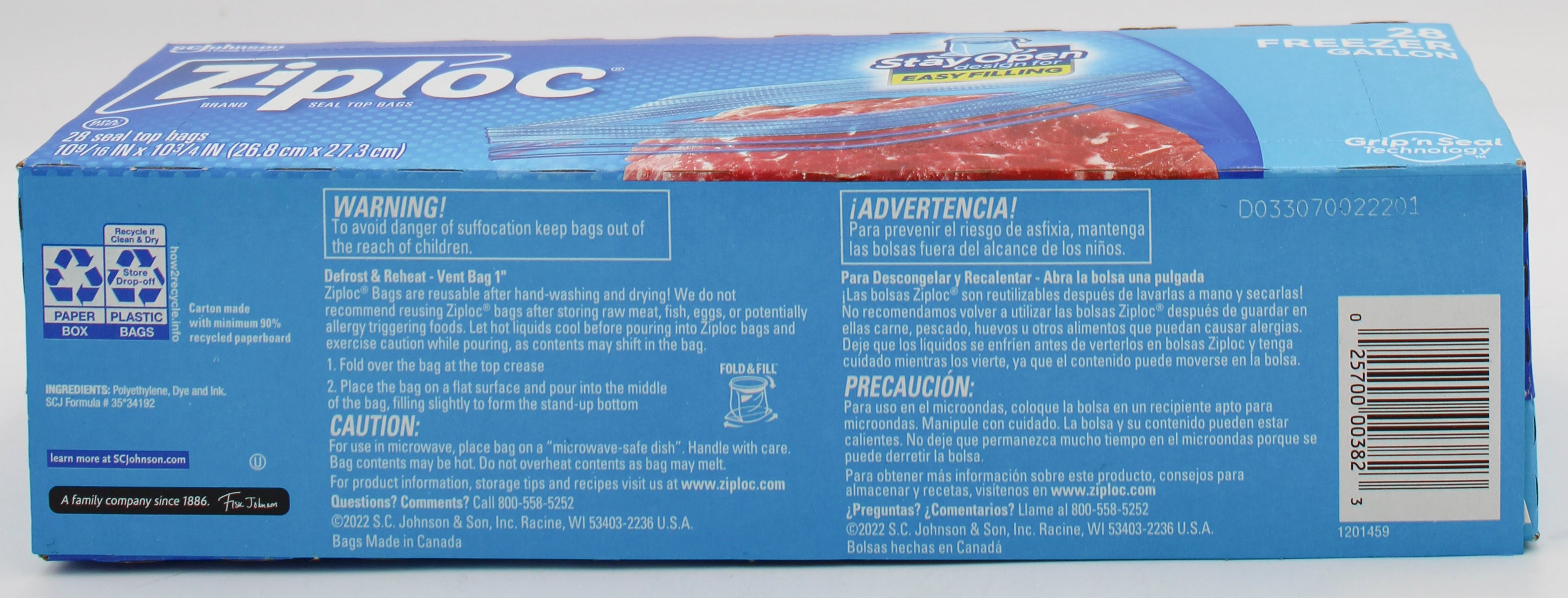 SP ZIPLOC BAG FREEZR 28CT GALLON