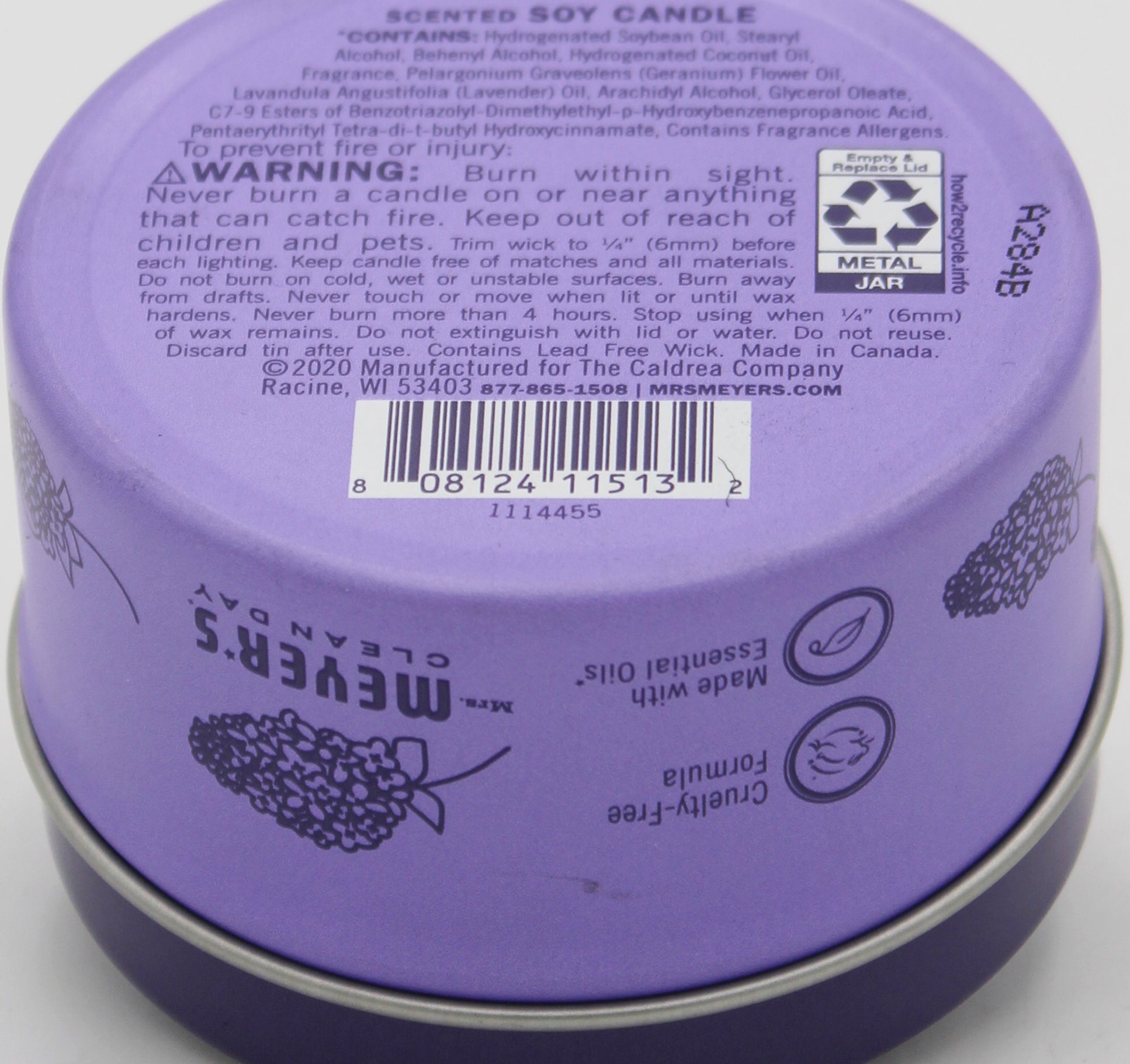 MRS MEYERS TIN CANDLE LILAC 2.9oz US
