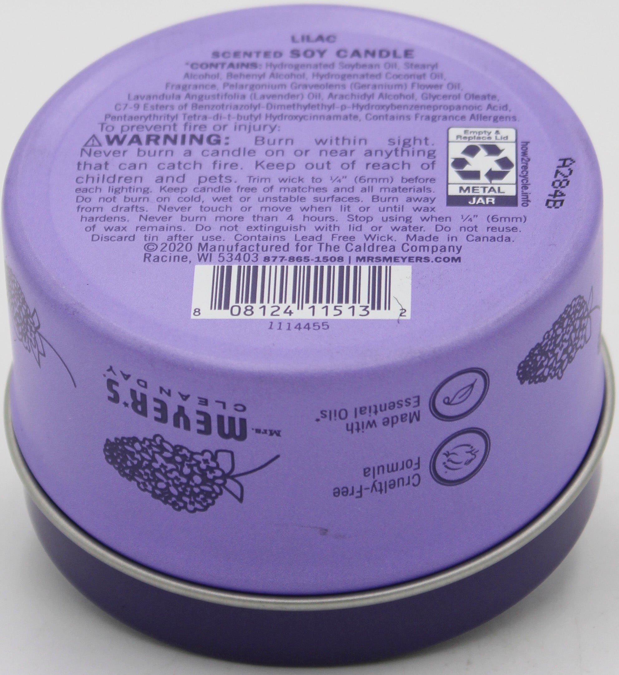 MRS MEYERS TIN CANDLE LILAC 2.9oz US