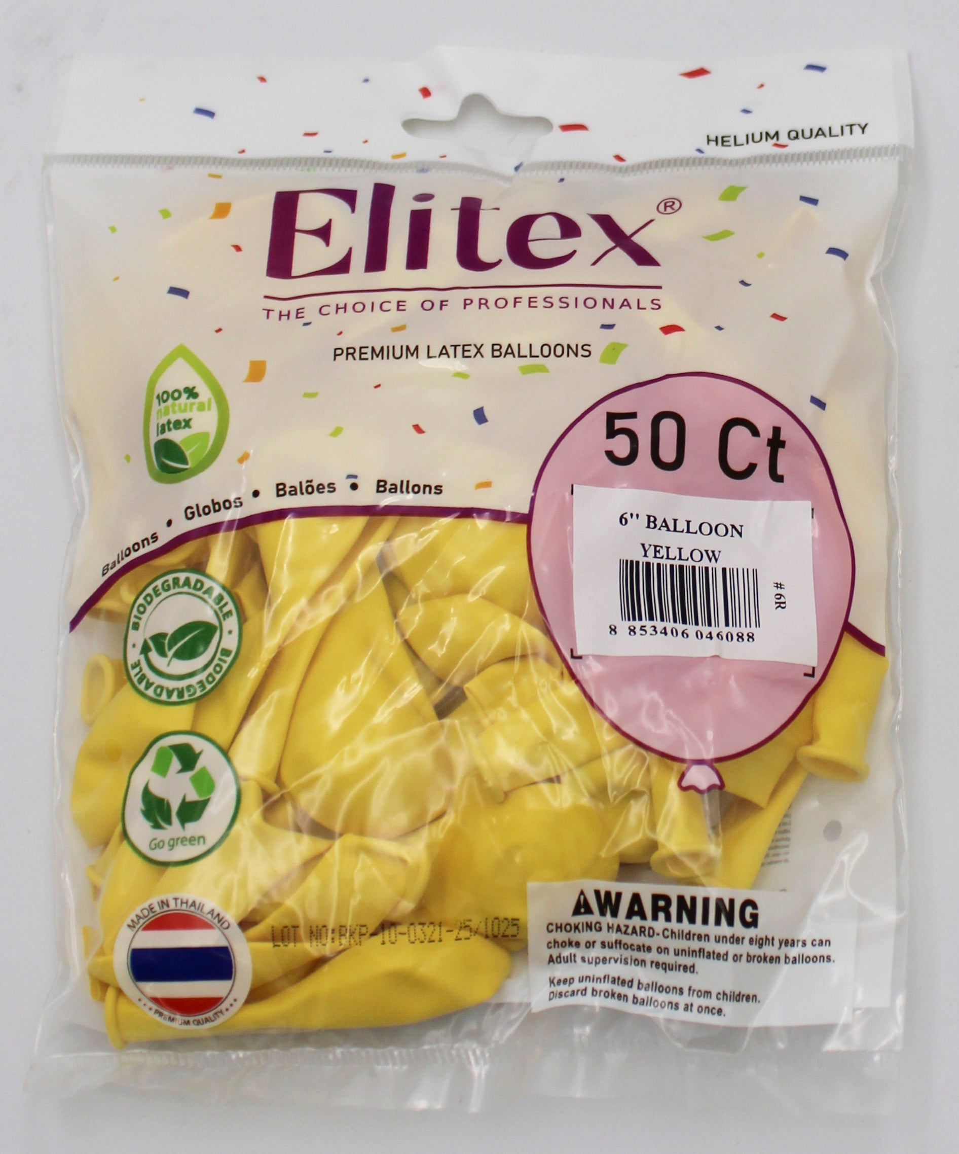 ELITEX 6" YELLOW ROUND BALLOON, 50 PACK