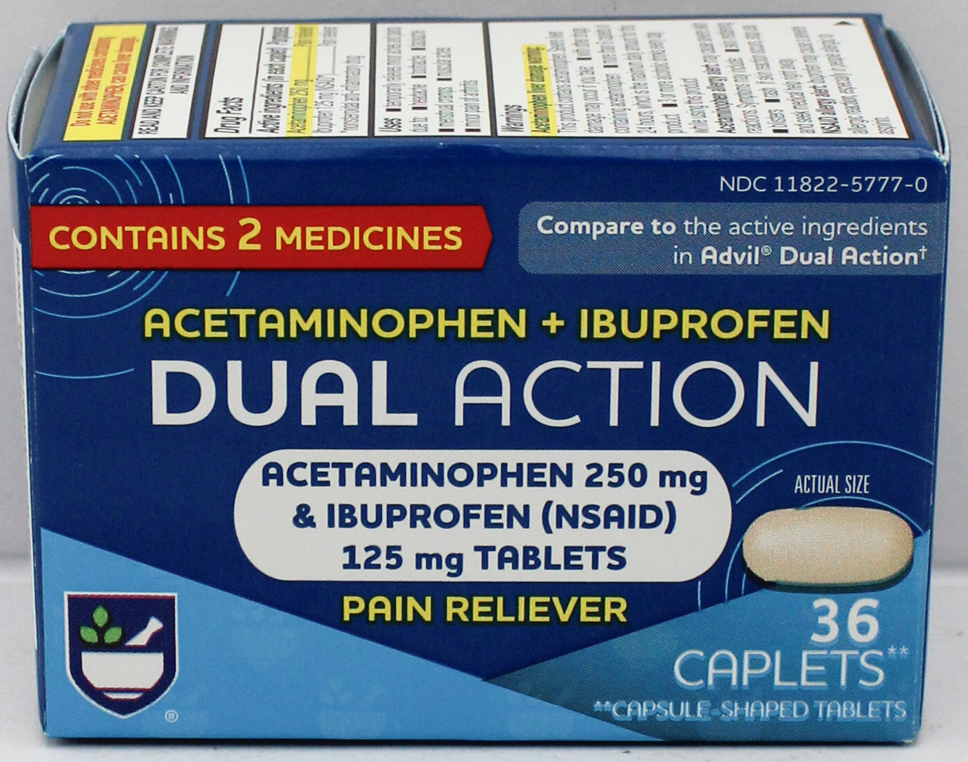 RITE AID PAIN RELIEF ACETAMINOPHEN/IBUPROFEN CAPLETS 36ct EXP 12/31/2026 COMPARES TO Advil Dual Action