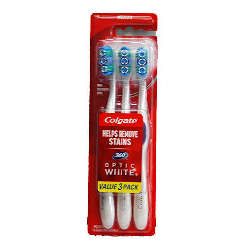 COLGATE 360 OPTIC WHITE TOOTHBRUSH 3PK-MEDIUM NI