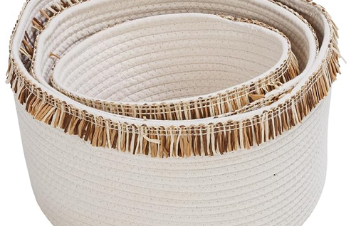 S/3 Cotton Rope Baskets, White