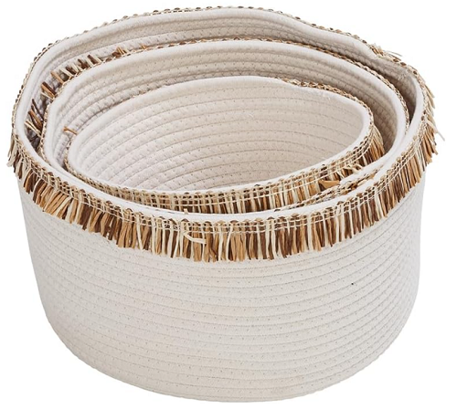 S/3 Cotton Rope Baskets, White