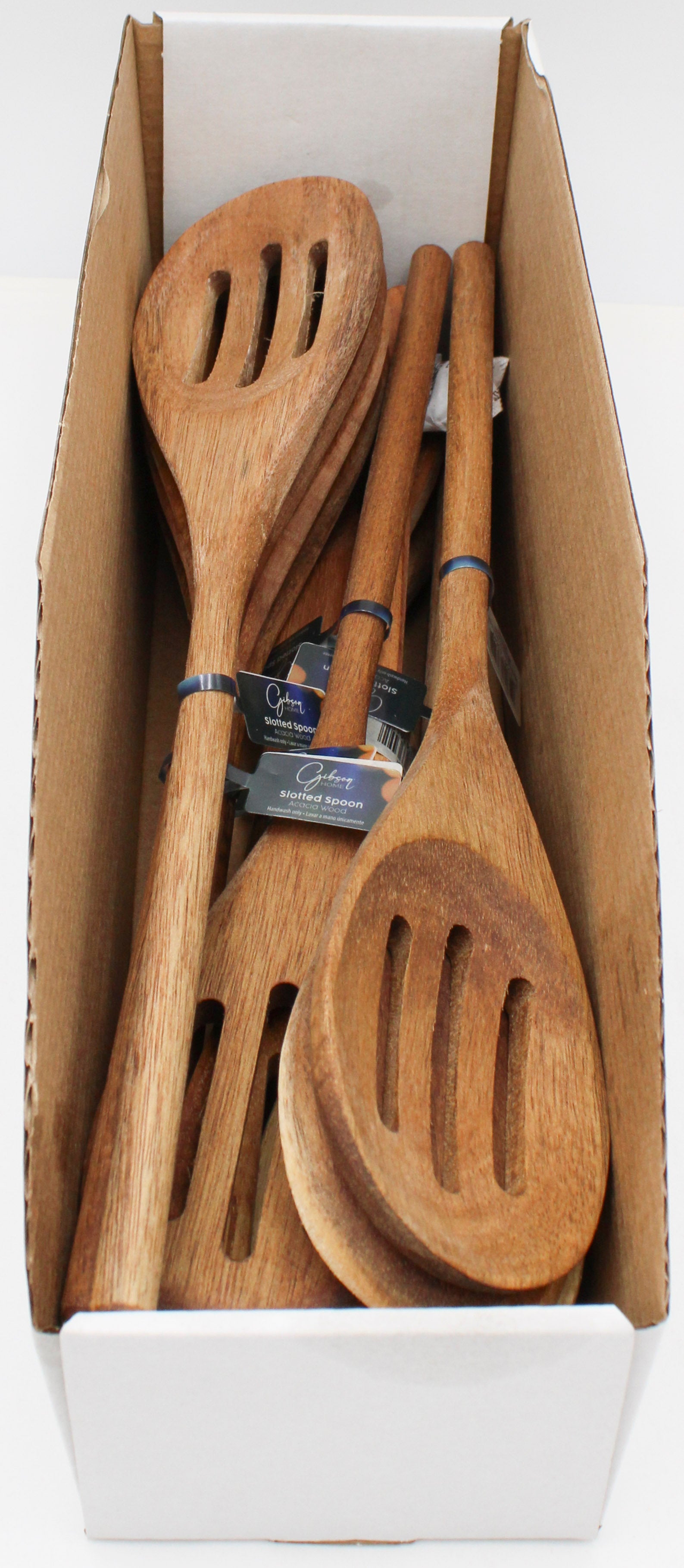 GIBSON HOME - 12in SLOTTED SPOON ACACIA WOOD NI