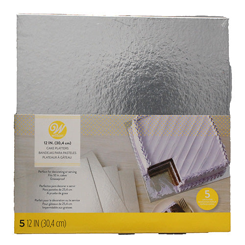 WILTON SQUARE CAKE PLATTERS SILVER 12IN 5CT