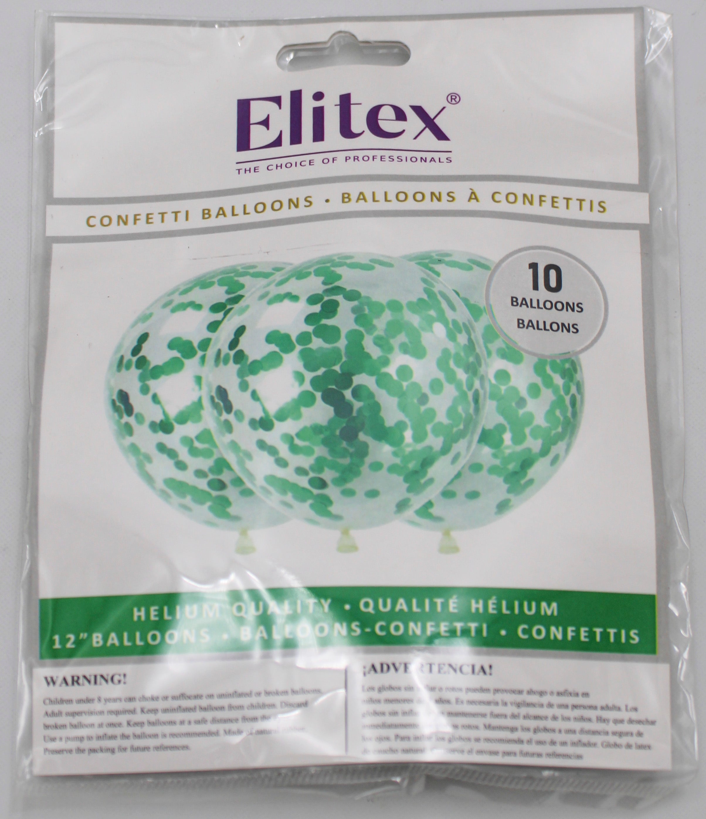 ELITEX 12" GREEN CONFETTI BALLOON, 10 PACK