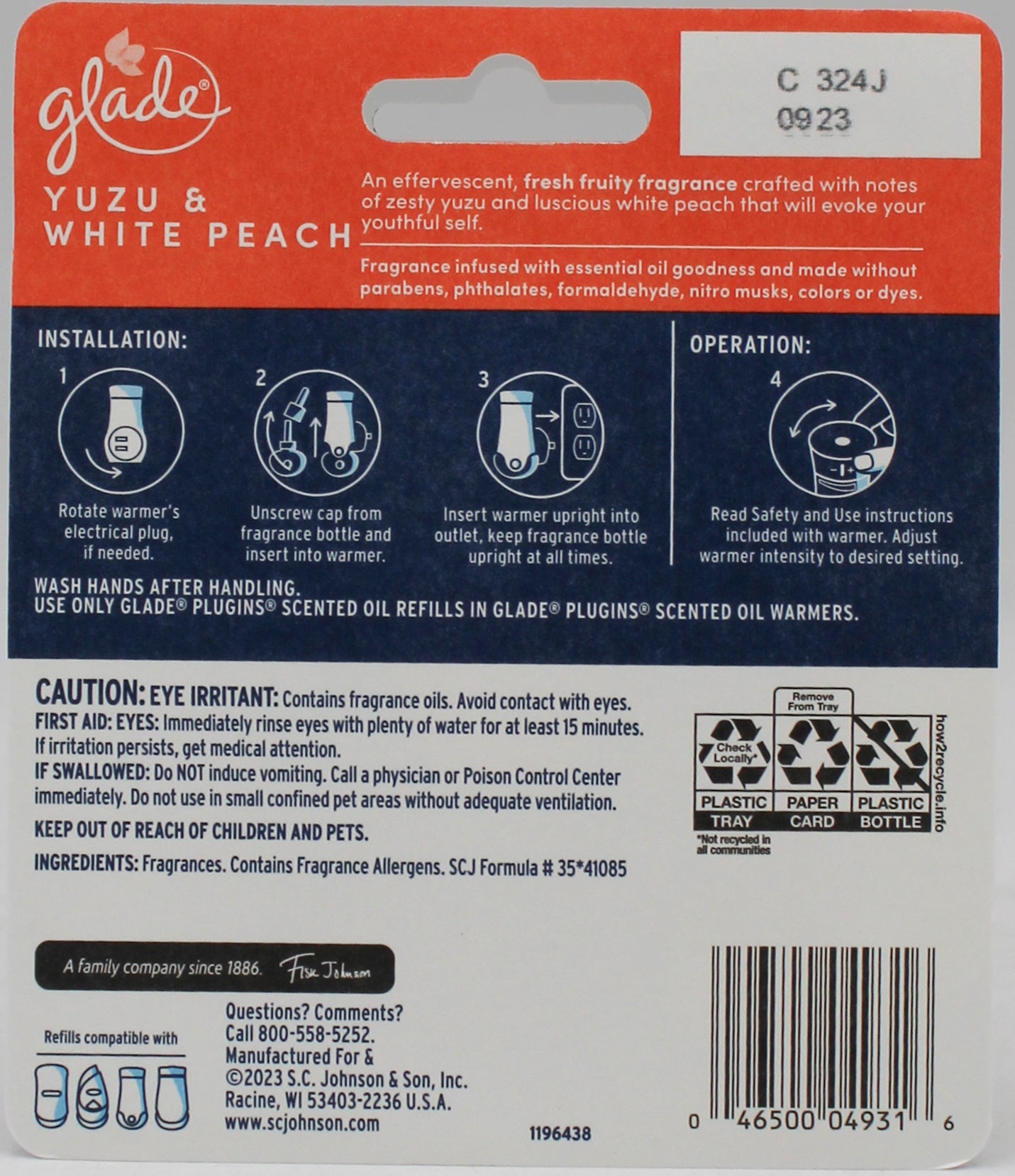 GLADE PLUGINS SCENTED OIL FRESH YUZU & PEACH 2ct 0.67floz US