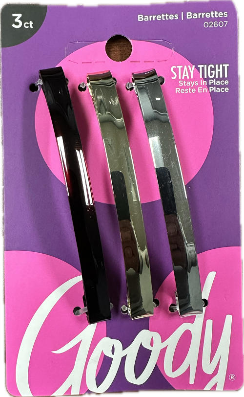 GOODY BARRETTE METAL DOMED 3CT BLACK/GOLD/SILVER NI