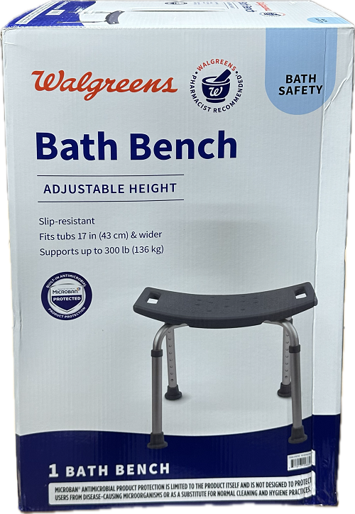 WALGREENS BATH BENCH ADJUSTABLE HEIGHT 300LB WEIGHT CAPACITY NI