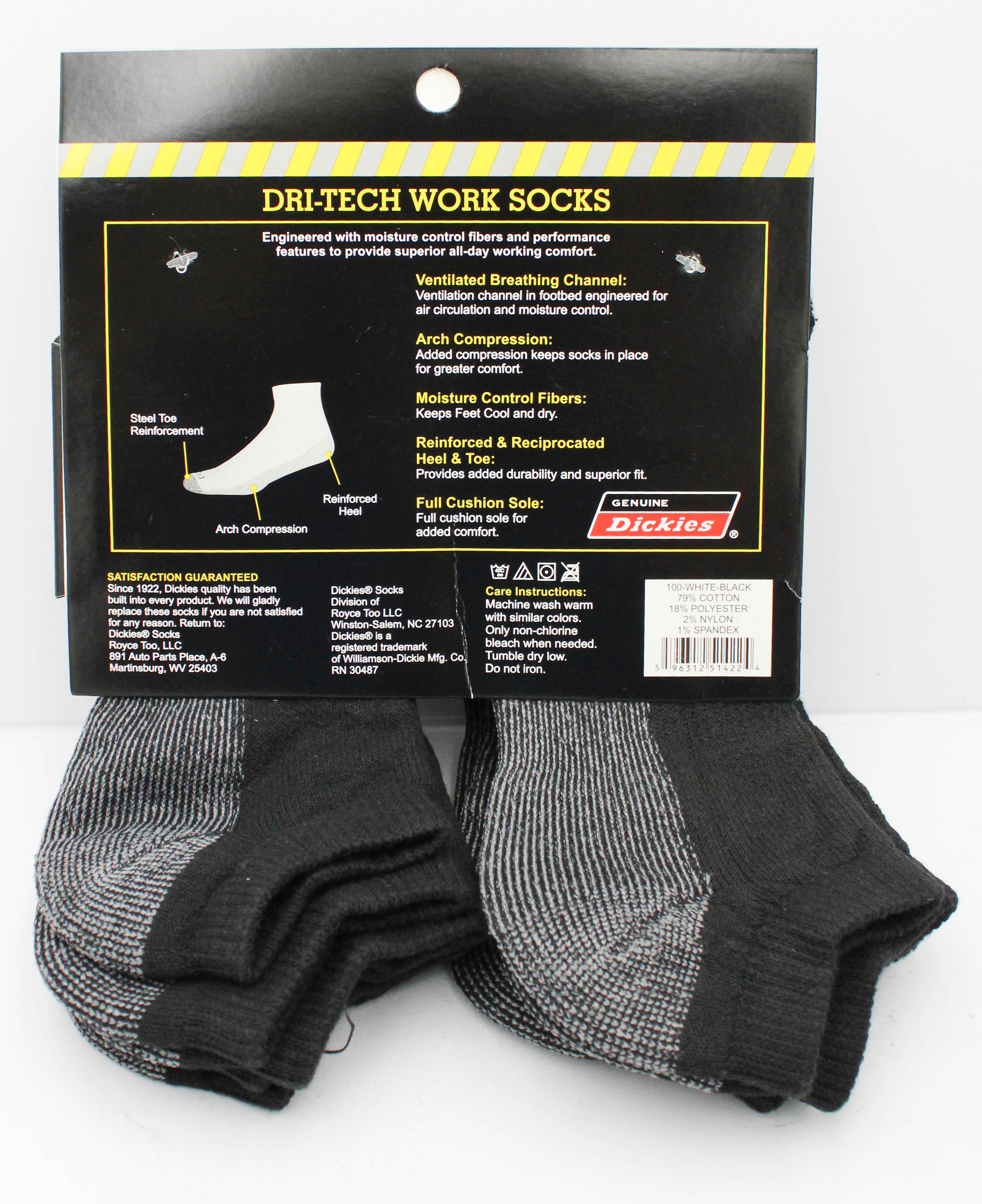 DICKIES MEN QUARTER SOCKS 5PK - BLACK/GRAY (SHOE SIZE 6-12) NI