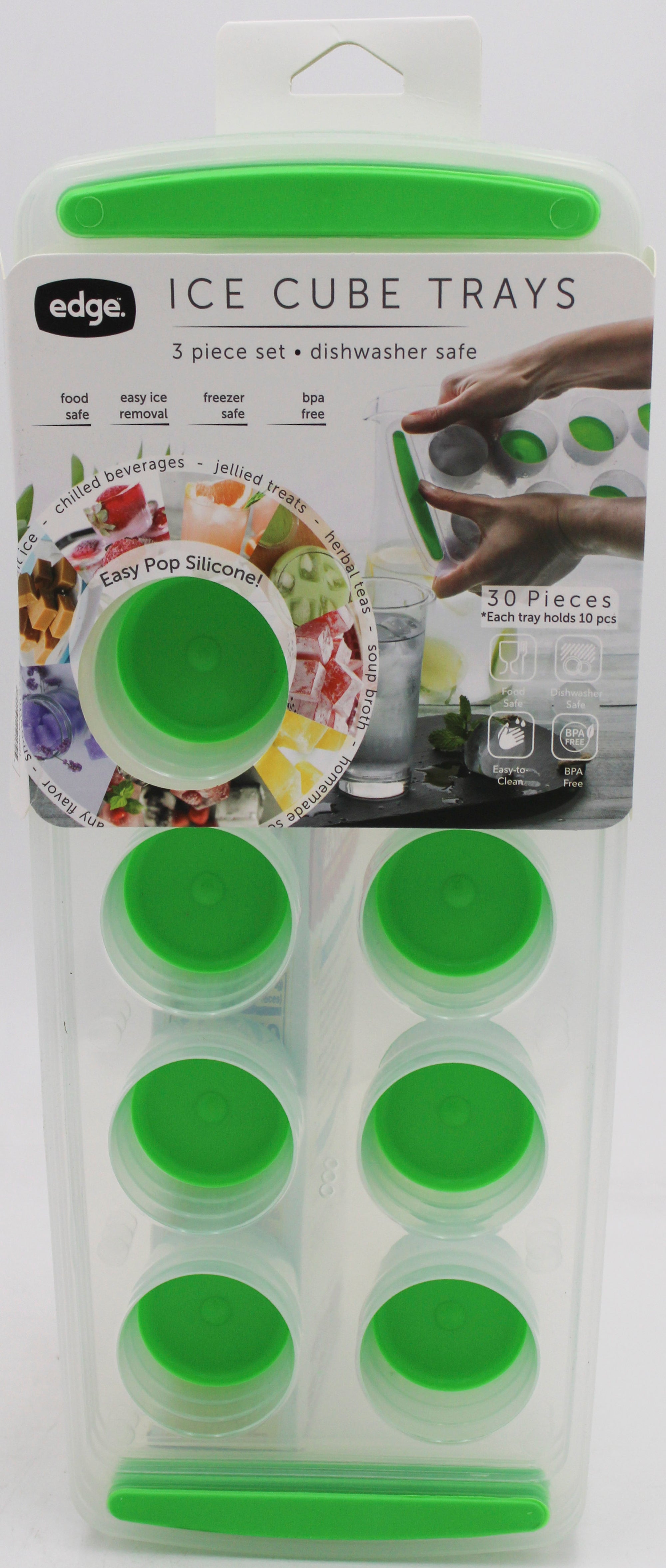 EDGE 3PK JUMBO ROUND POP OUT ICE PACK TRAY - NEON GREEN