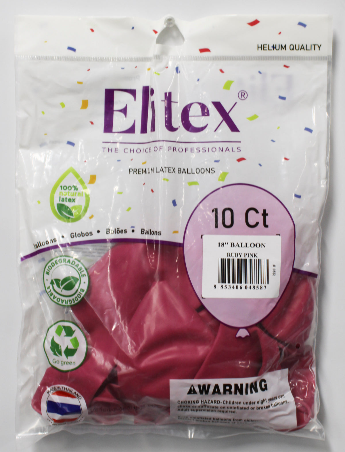 ELITEX 18" RUBY PINK ROUND BALLOON, 10 PACK