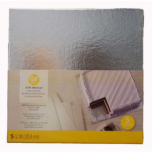 WILTON SQUARE CAKE PLATTERS SILVER 12IN. 5CT