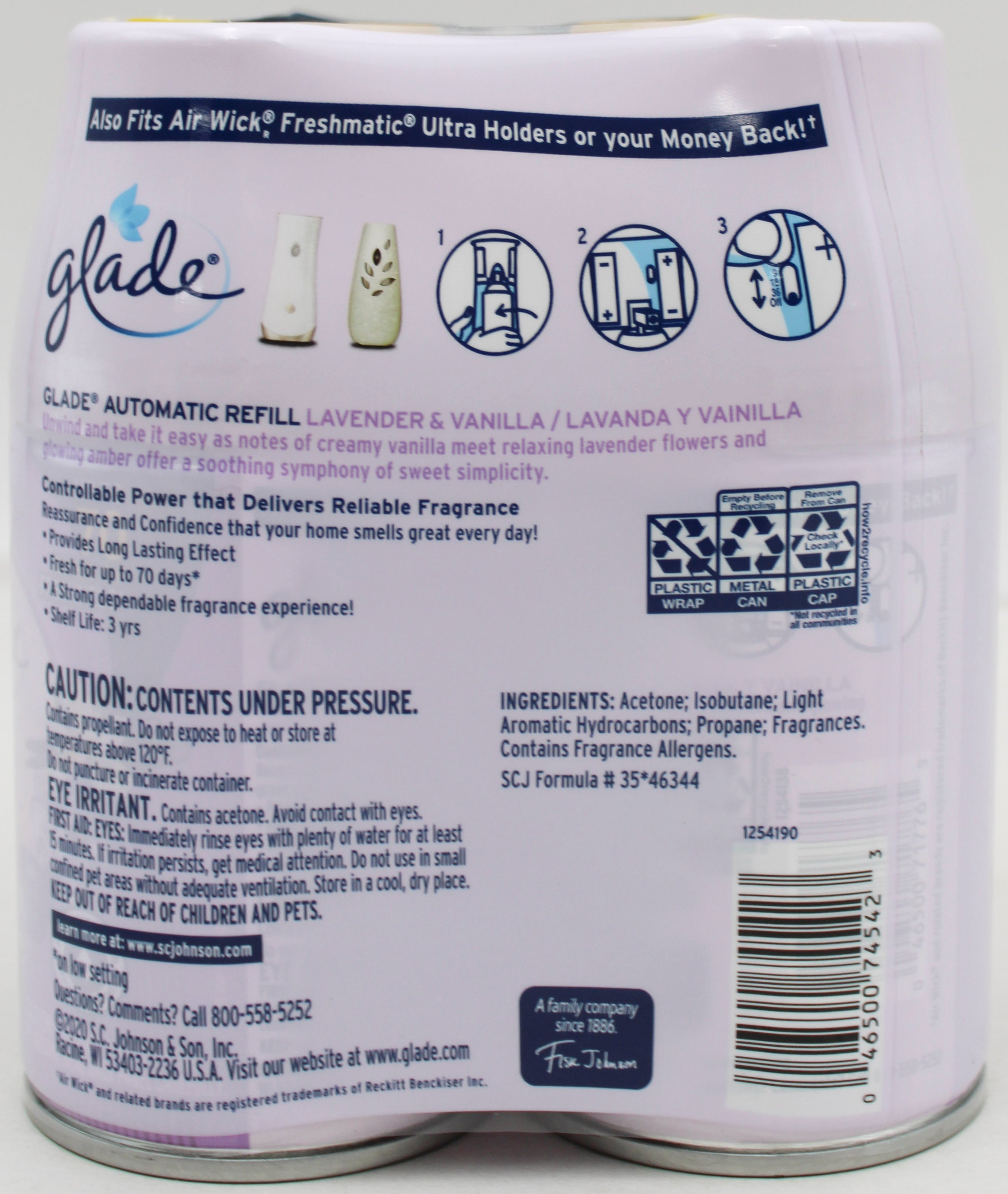 Glade Automatic Spray Refills Lavender & Vanilla 2 x 6.2oz