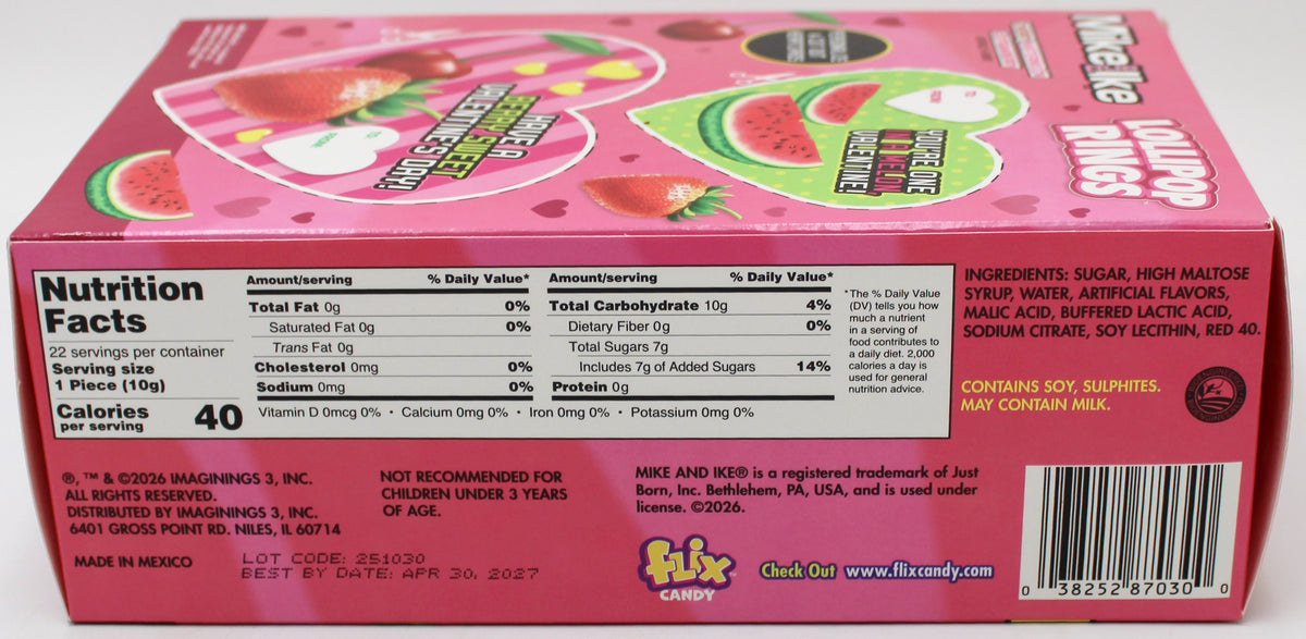 MIKE & IKE 22CT VALENTINE LOLLIPOP RING BOX BB 4/30/27