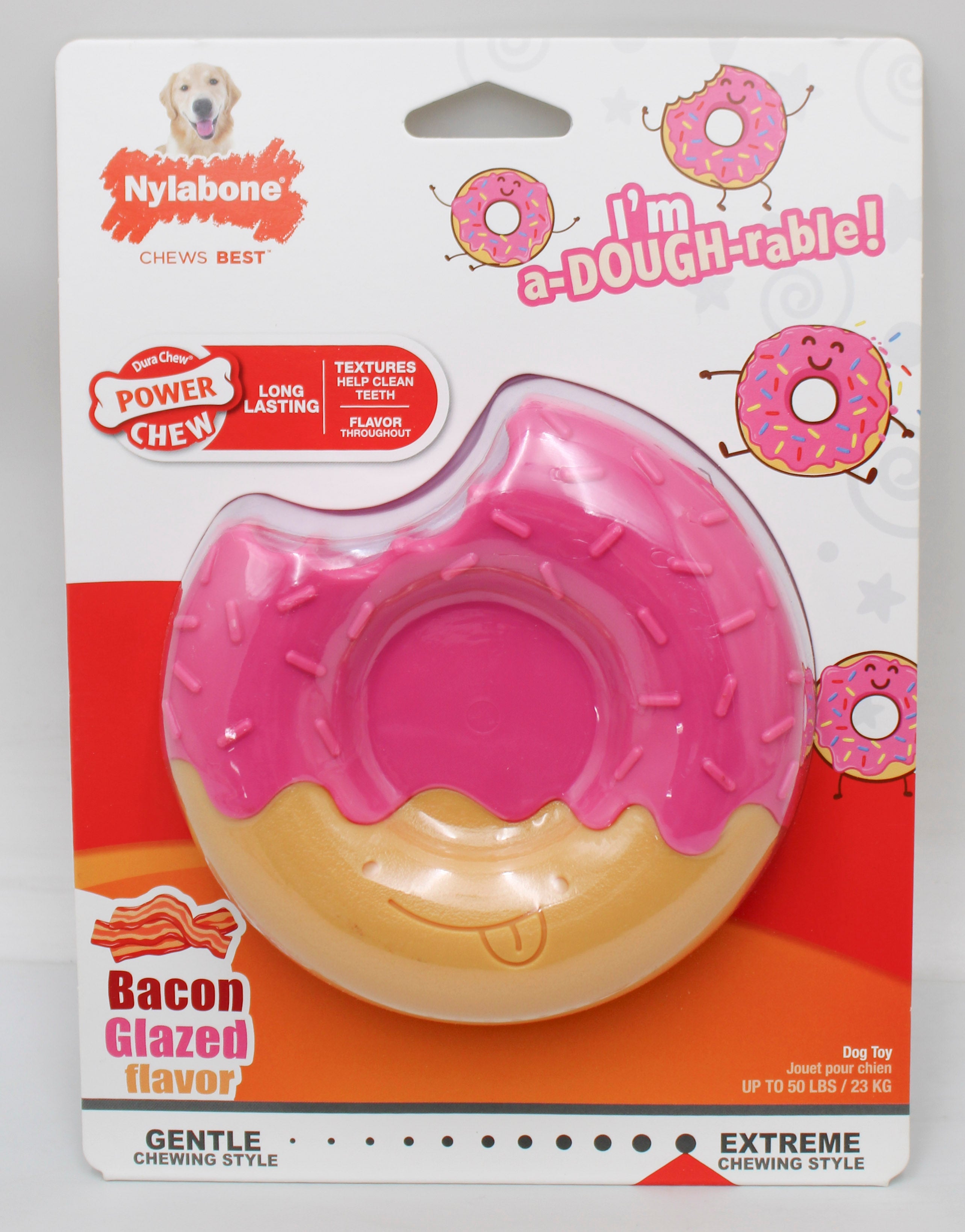 NYLABONE POWER CHEW DONUT, BACON GLAZED SZ GIANT