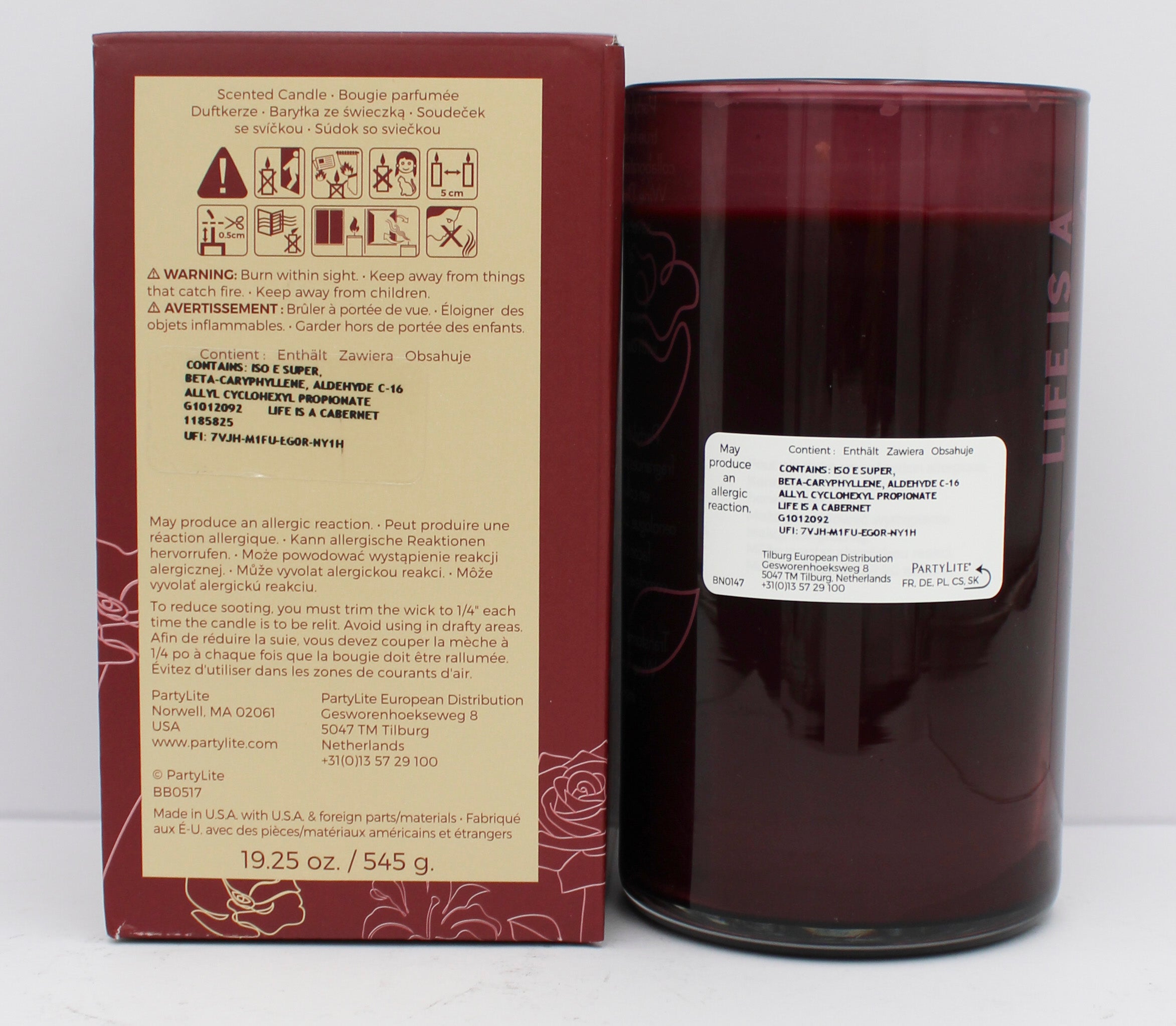 PARTYLITE LIFE IS A CABERNET WINE TIME JAR CANDLE 19.25oz