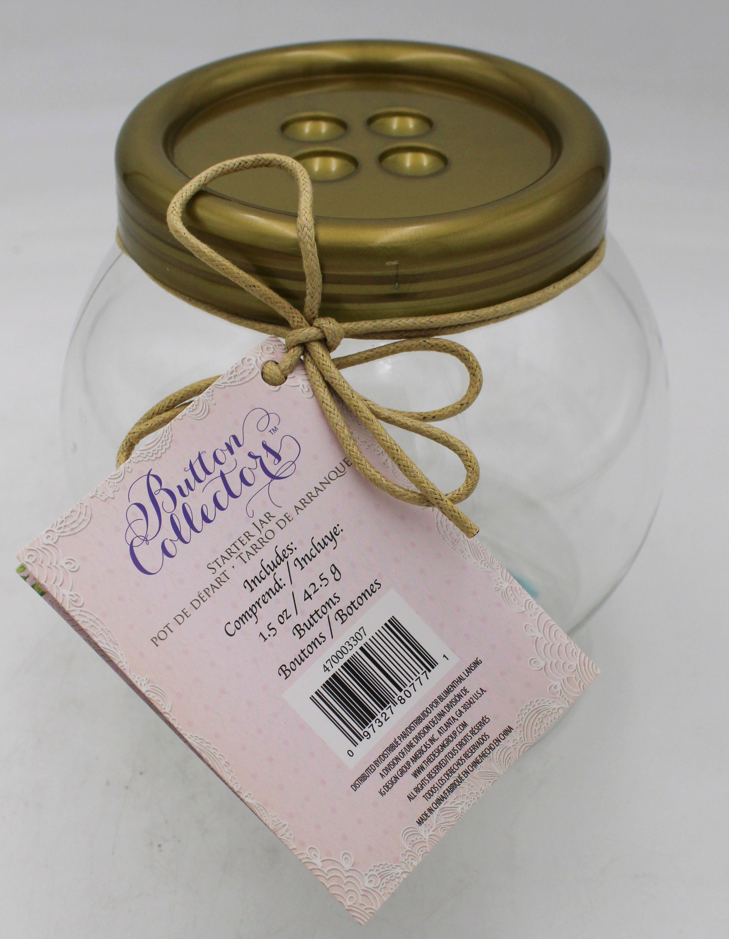 BLUMENTHAL LANSING SMALL BUTTON COLLECTOR JAR W/ 1.5OZ OF BUTTONS