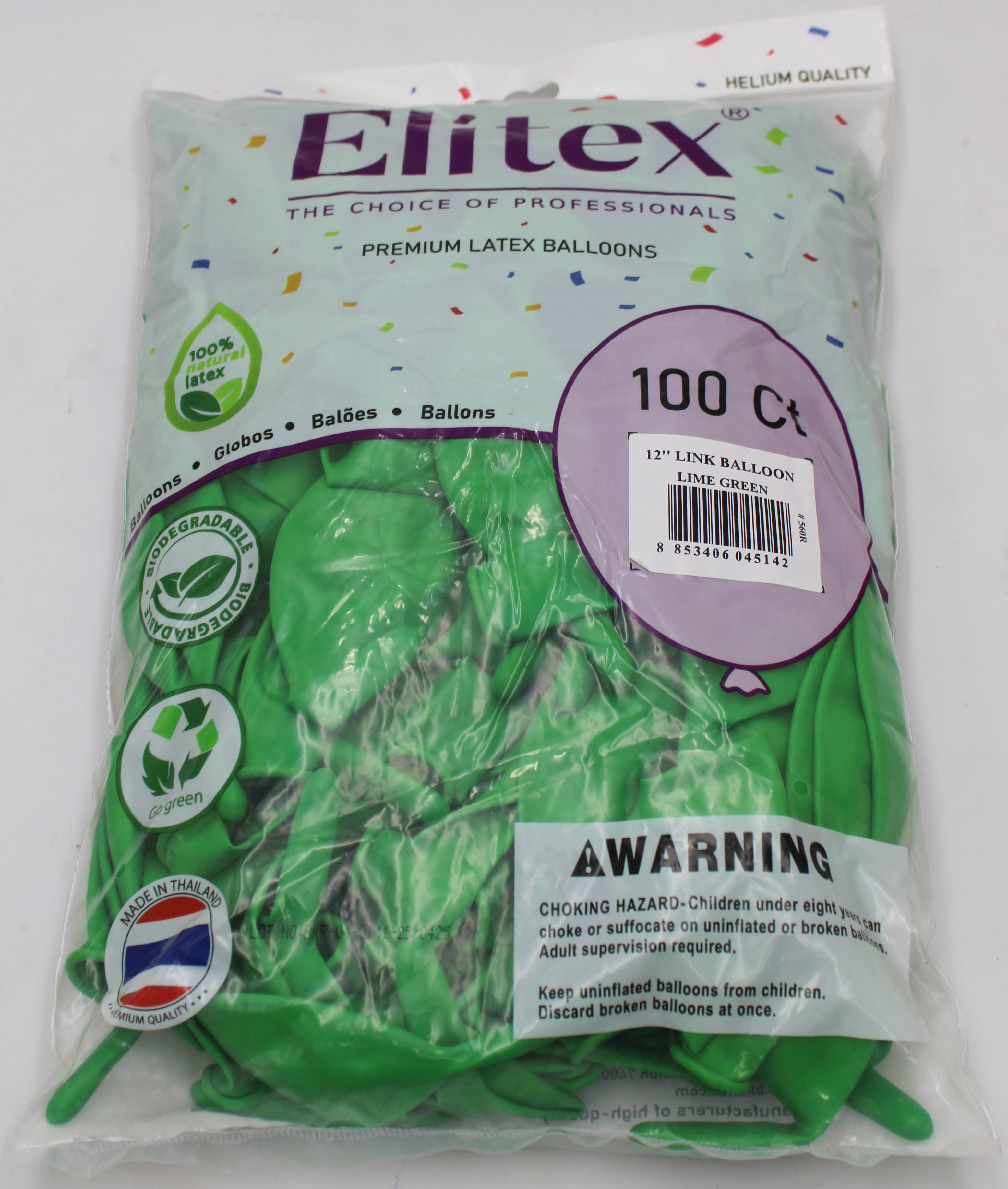 ELITEX 12" LIME GREEN LINK BALLOON, 100 PACK