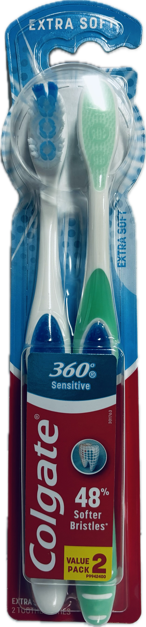 COLGATE 360 SENSITIVE TOOTHBRUSH EXTRA SOFT 2CT ASSORTED COLORS NI