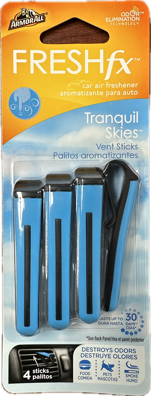 ARMOR ALL AIR FRESHENER VENT STICK 4CT TRANQUIL SKIES NI