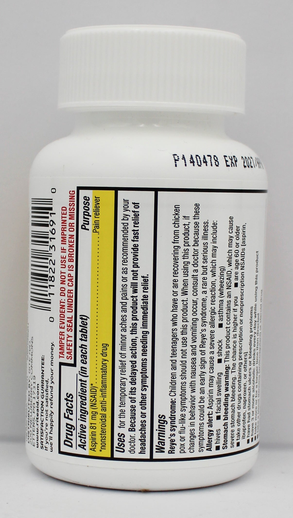 RITE AID LOW DOSE PAIN RELIEF ASPIRIN TABLETS 500ct EXP 4/15/2027