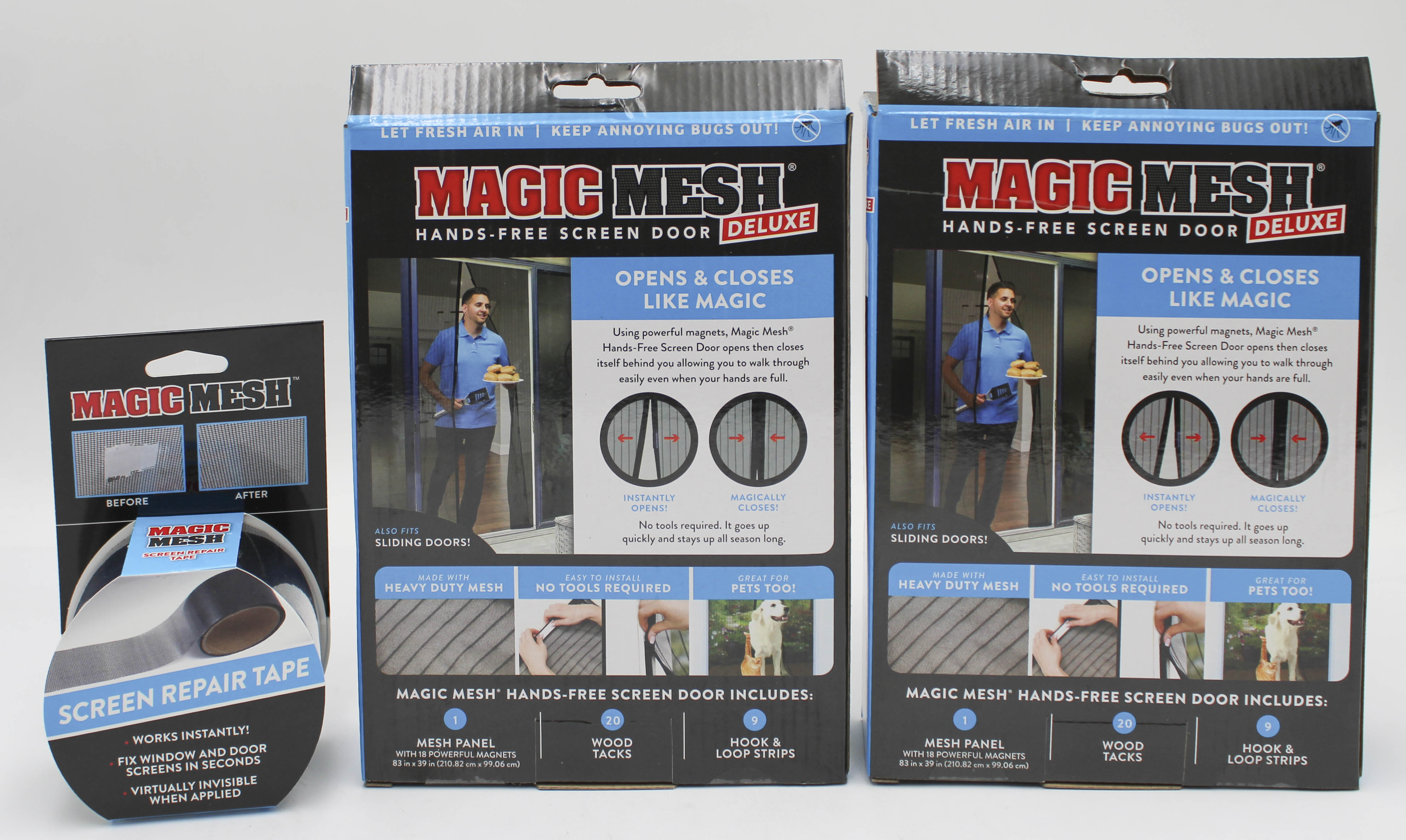 MAGIC MESH SCREEN DOOR DELUXE HANDS FREE SCREEN 2PK W/SCREEN REPAIR TAPE NI