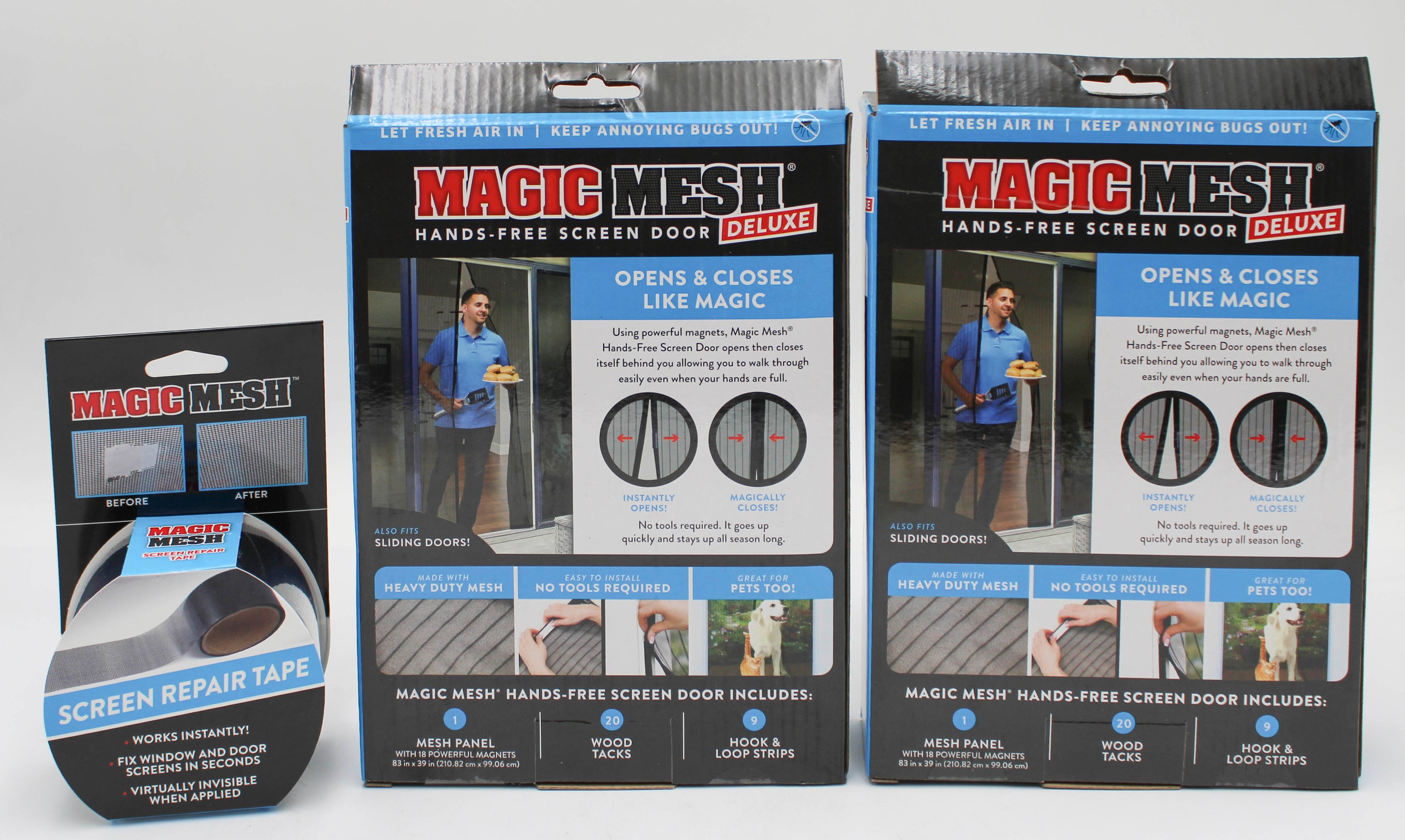 MAGIC MESH SCREEN DOOR DELUXE HANDS FREE SCREEN 2PK W/SCREEN REPAIR TAPE NI
