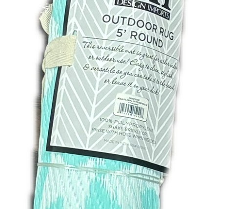 5FT ROUND AQUA FLORAL OUTDOOR RUG