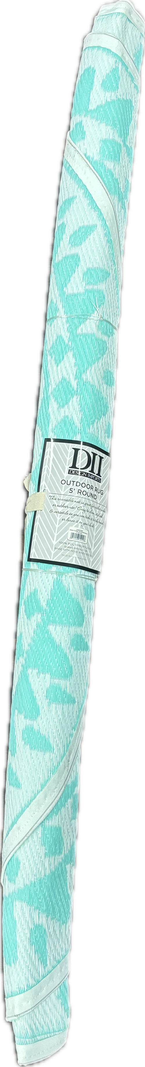 5FT ROUND AQUA FLORAL OUTDOOR RUG